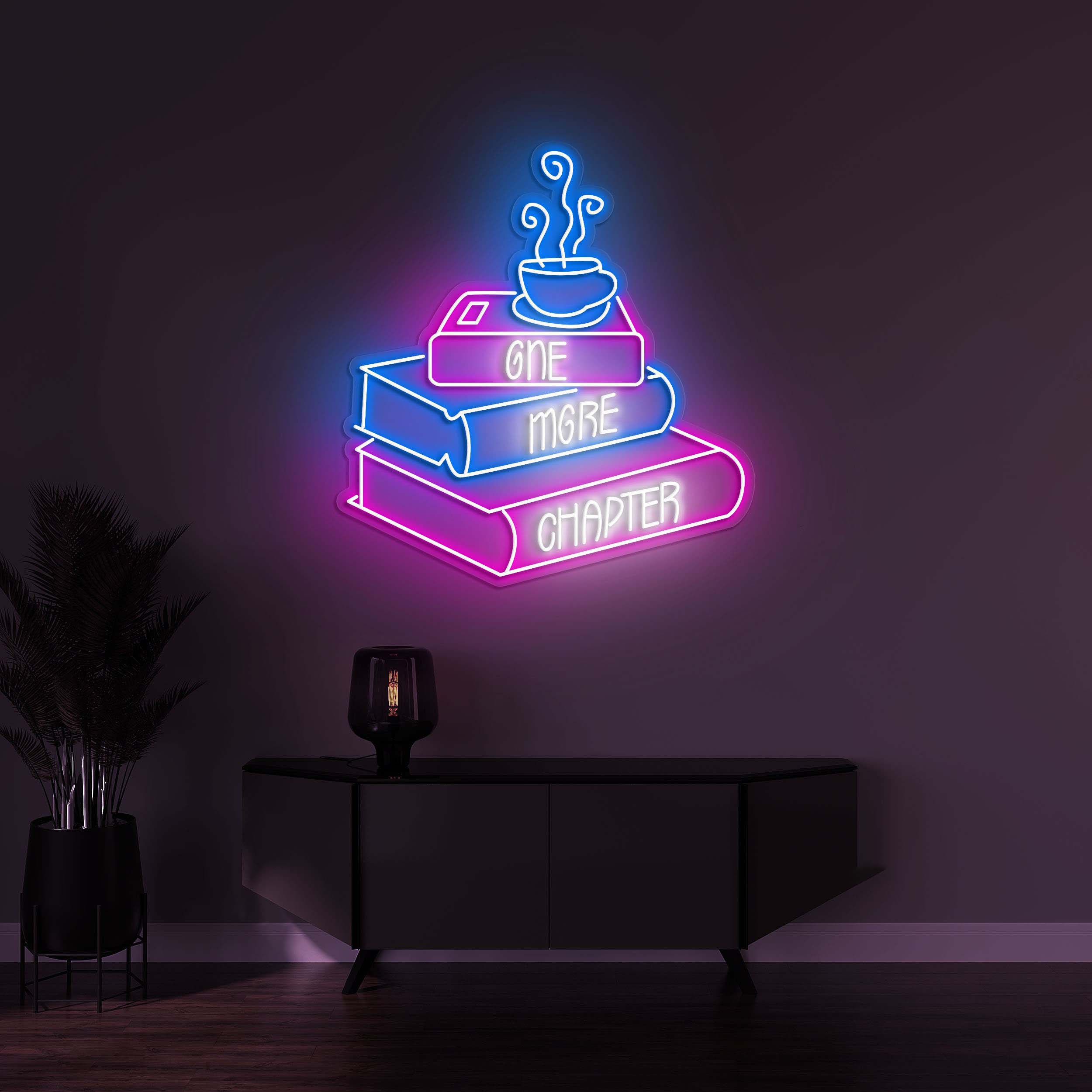 One More Chapter Neon Sign, Books Neon Sign, Coffee and Bookworm Neon Light, Room Decor for Libraries and Bookworms, Gift for Book Lovers