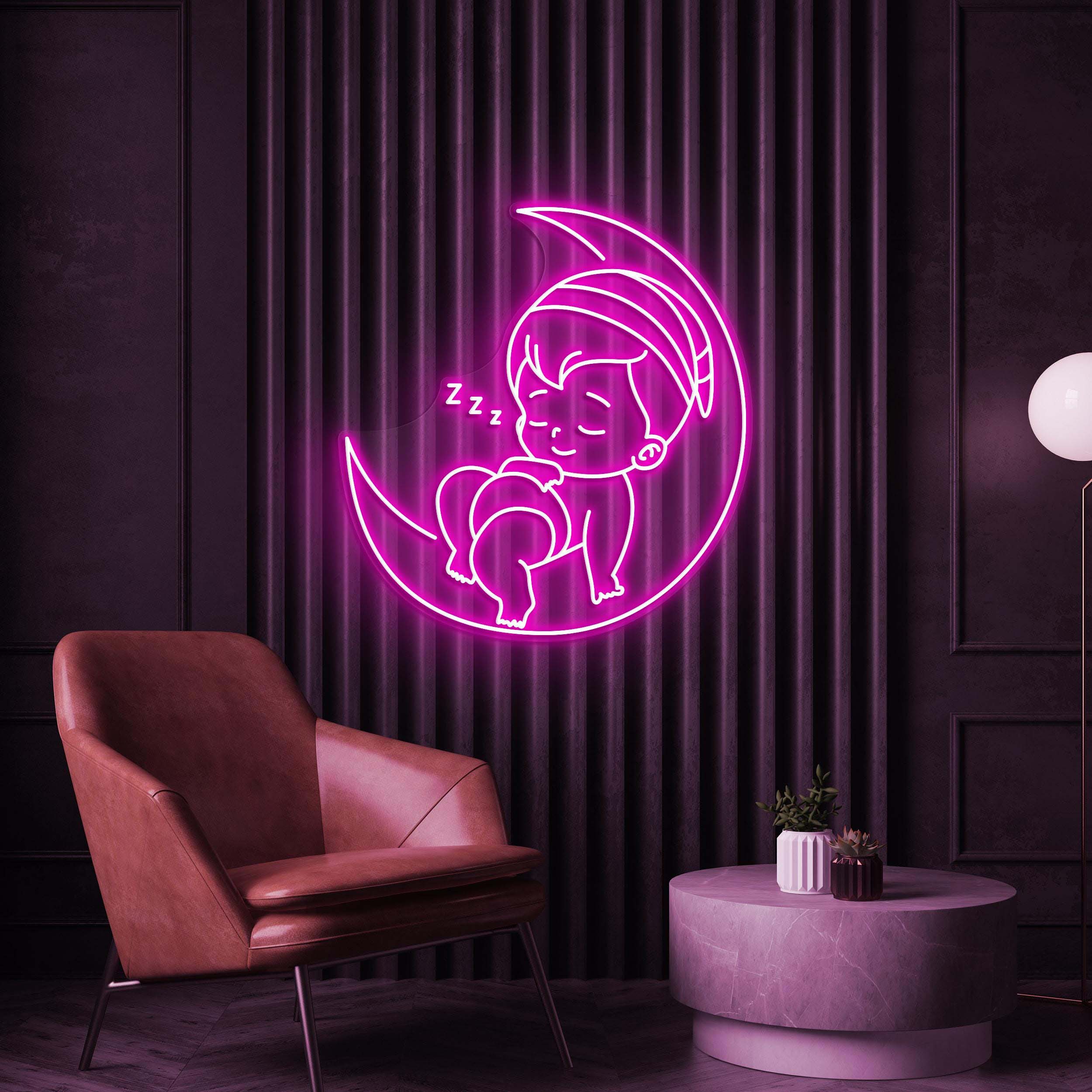 Baby on Moon Neon Sign, Baby on Moon LED Light, Baby Sleeping Wall Decor, Custom Neon Sign, Cute Baby Wall Art, Nursery and Room Wall Décor