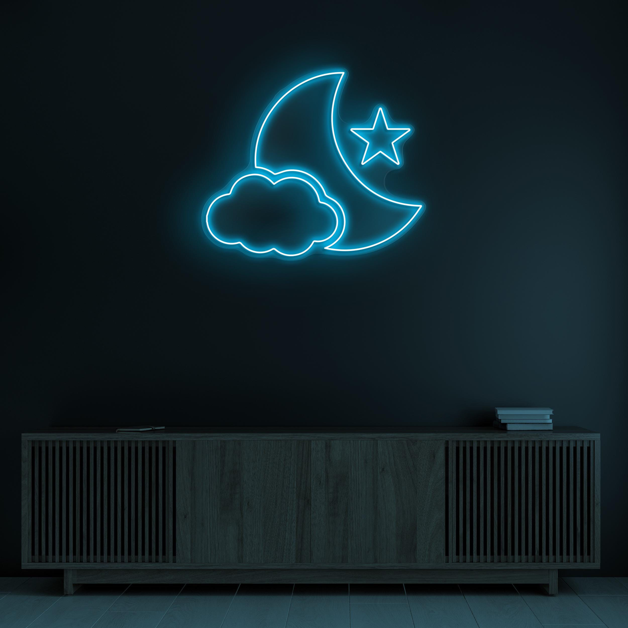 Moon and Cloud Neon Sign, Moon, Cloud and Stars LED Light, Kids Room Wall Art, Night Sky Wall Decor, Moonlight Neon Sign, Sweet Dreams Decor