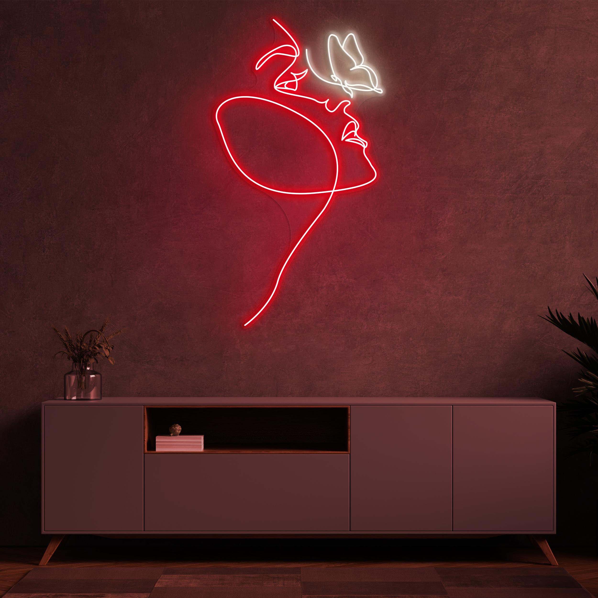 Face with Butterfly Neon Sign, Women Face with Butterfly light, Feminine Line Decor, Lady Wall Art, Neon Sign for Home, Shop & Beauty Bar