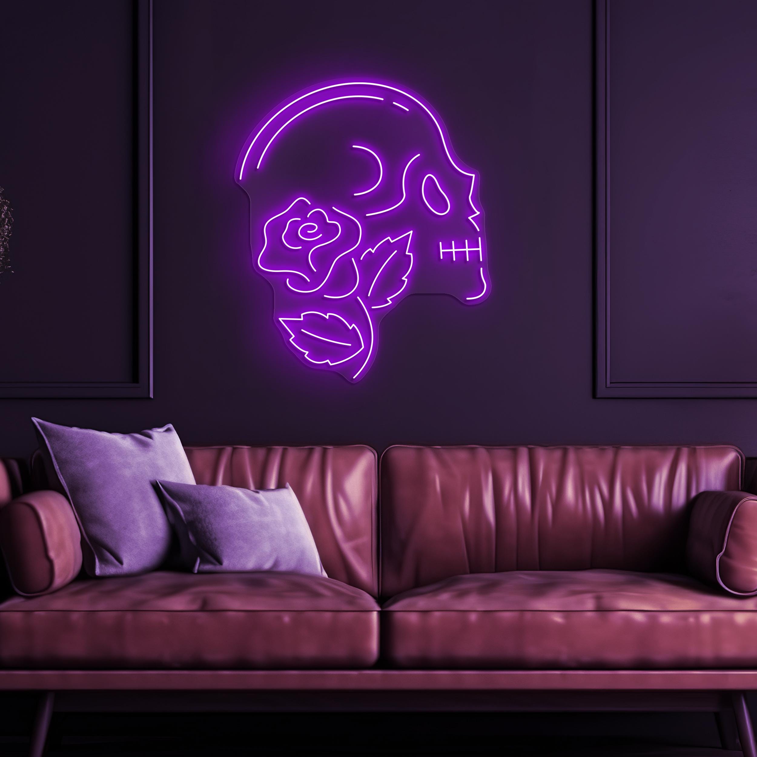 Skull & Rose Neon Sign, Skull and Rose LED Light, Skeleton Head Wall Decor, Skull With Flower Neon Light, Home Wall Art, Game Room Decor