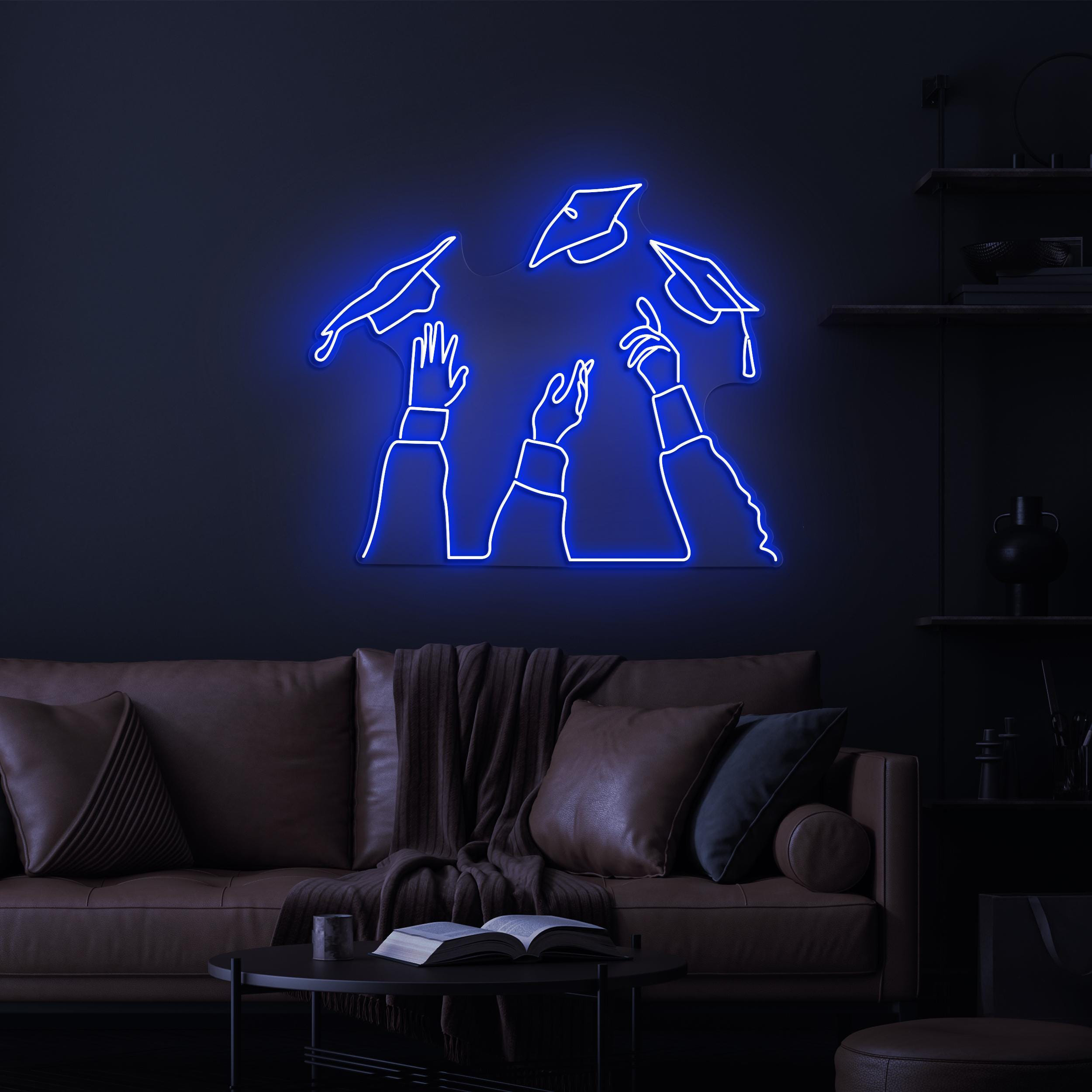Graduation Caps Neon Sign, Graduation Caps LED Light, Graduation Cap Wall Art, Hand Throwing Caps Decor, Convocation Gift, Prom Neon Sign