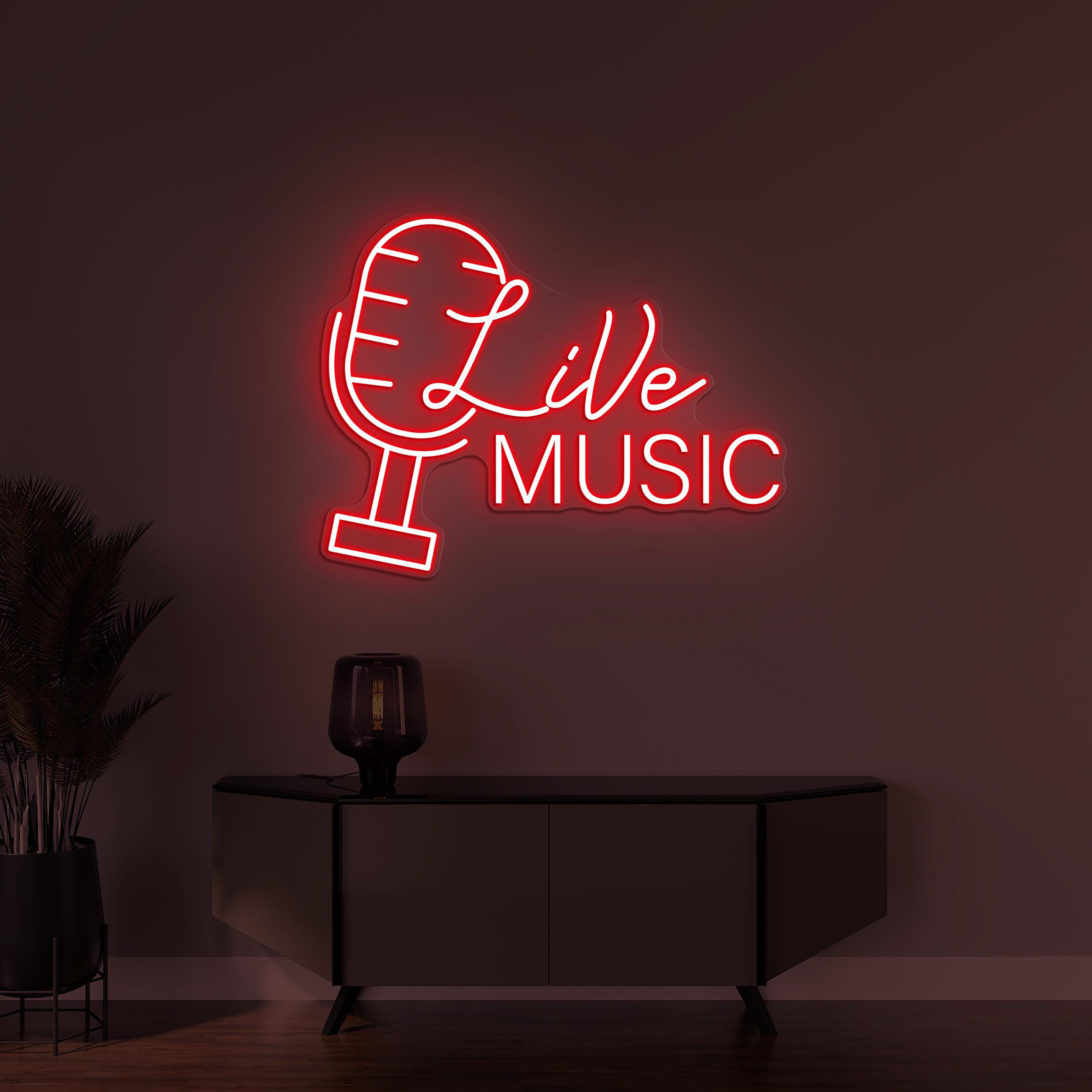 Live Music Neon Sign, Live Music LED Light, Microphone Wall Decor, Music LED Neon Art, Concert Wall Light, Music Studio Decor, Music Lover