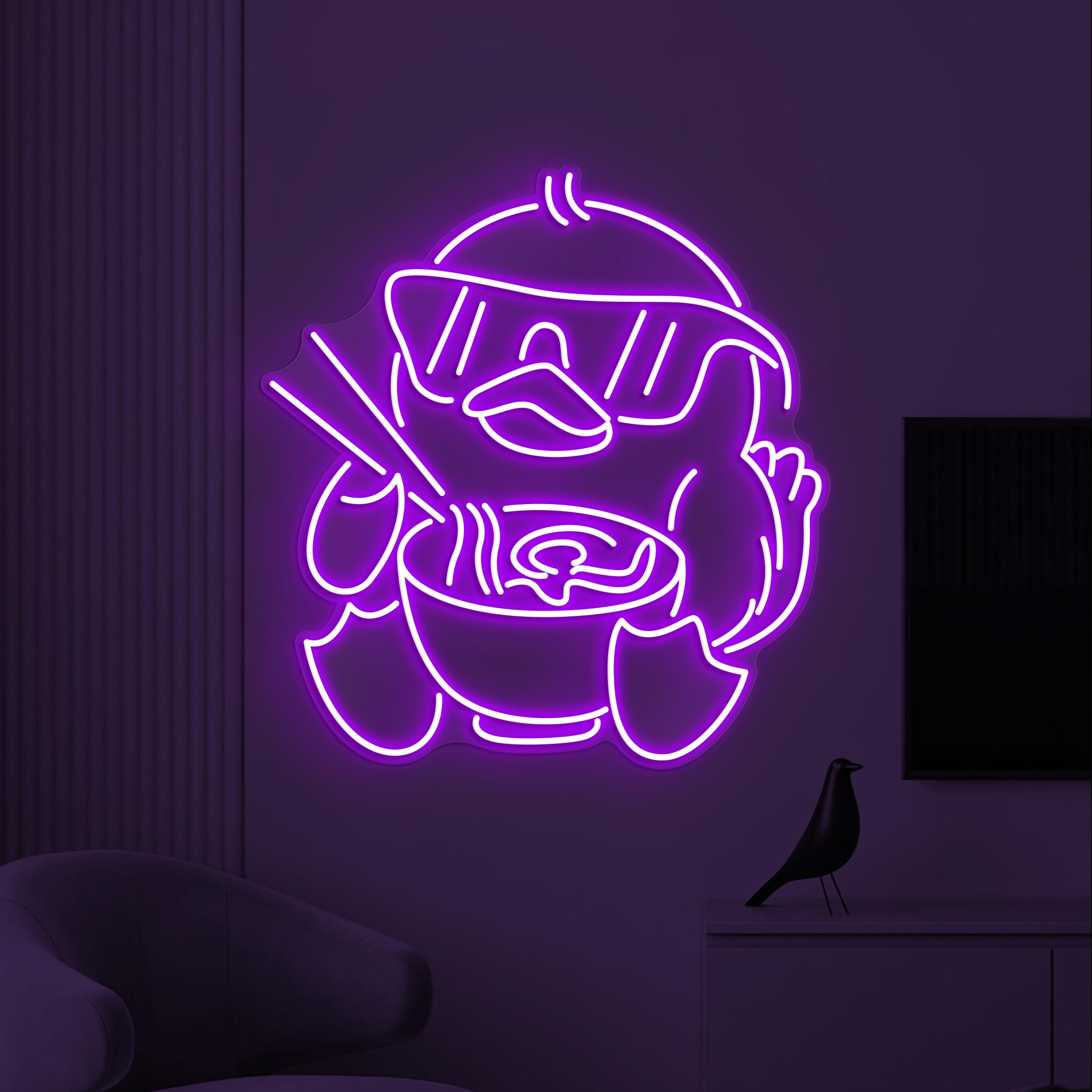 Cute Duck Neon Sign, Duck Eating Ramen LED Light, Japanese Restaurant Wall Decor, Noodles Neon Sign, Ramen Neon Art, Gift for Ramen Lover