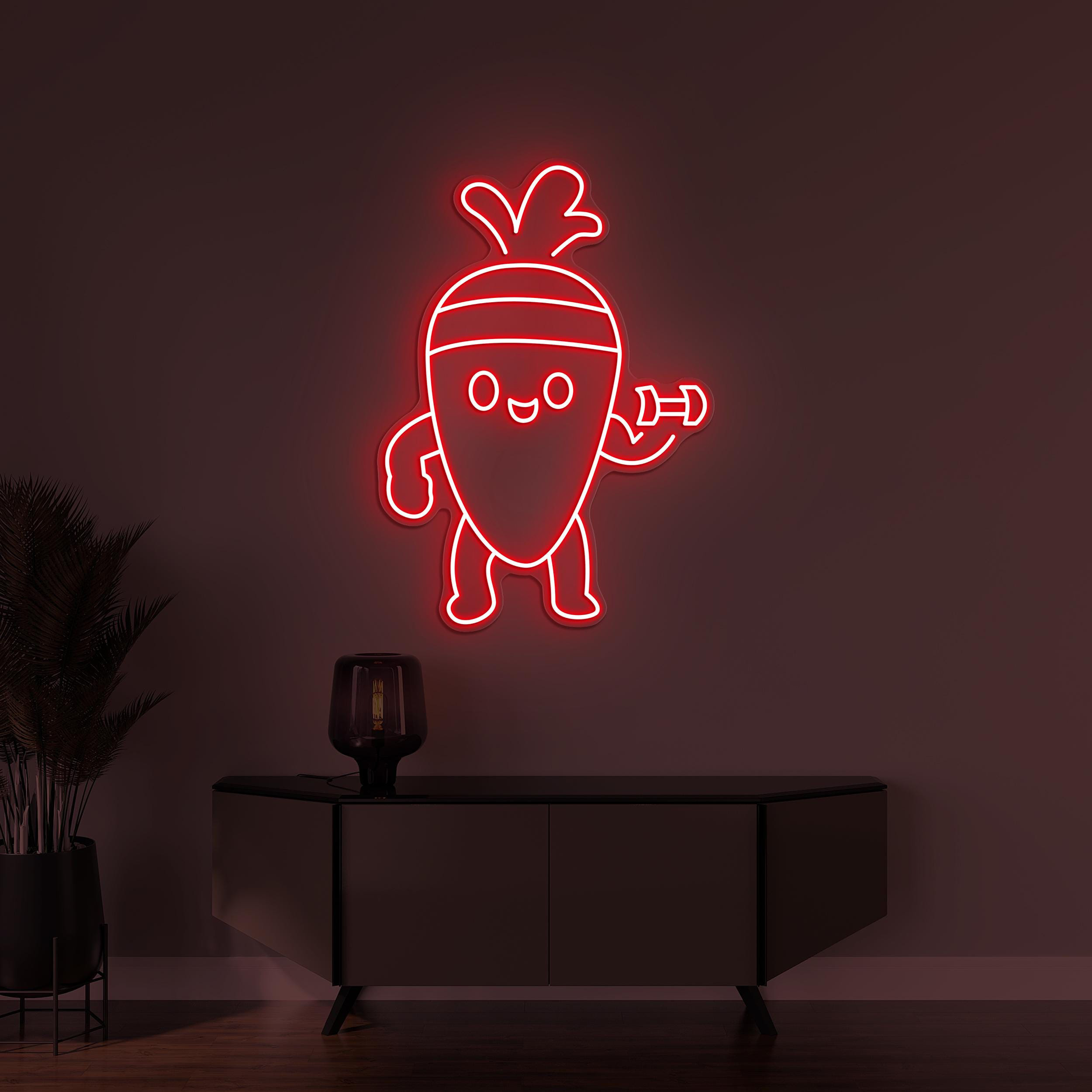 Carrot Neon Sign, Carrot LED Light, Cute Carrot Wall Decor, Veggie Neon Sign, Vegetable Shop Art, Kids Room Decor, Carrot Hold Dumbbell Sign