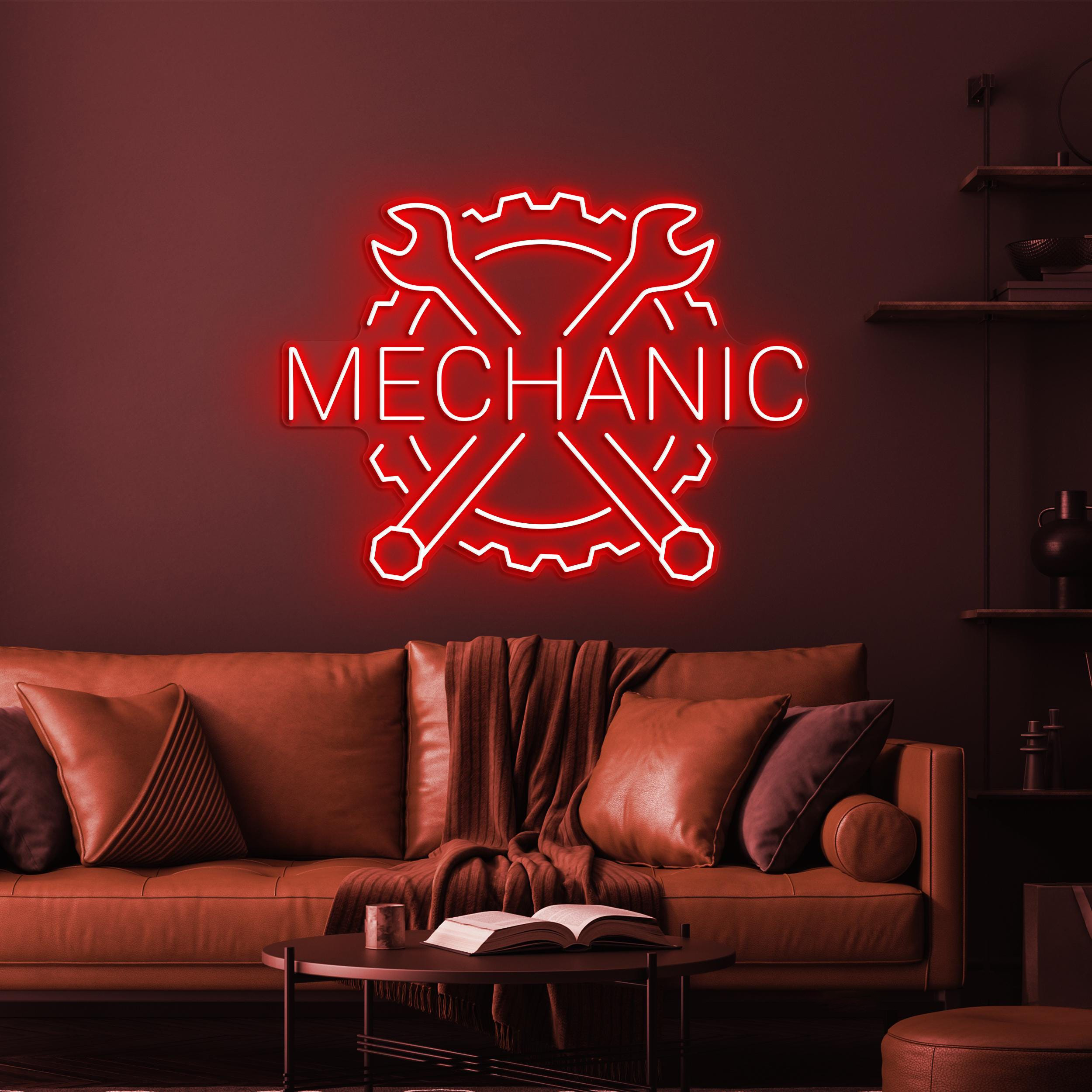 Mechanic Neon Sign, Mechanic LED Light, Garage Wall Decor, Work Shop Decor, Wrench Neon Sign, Car Repair Service Sign, Mechanic Tools Decor