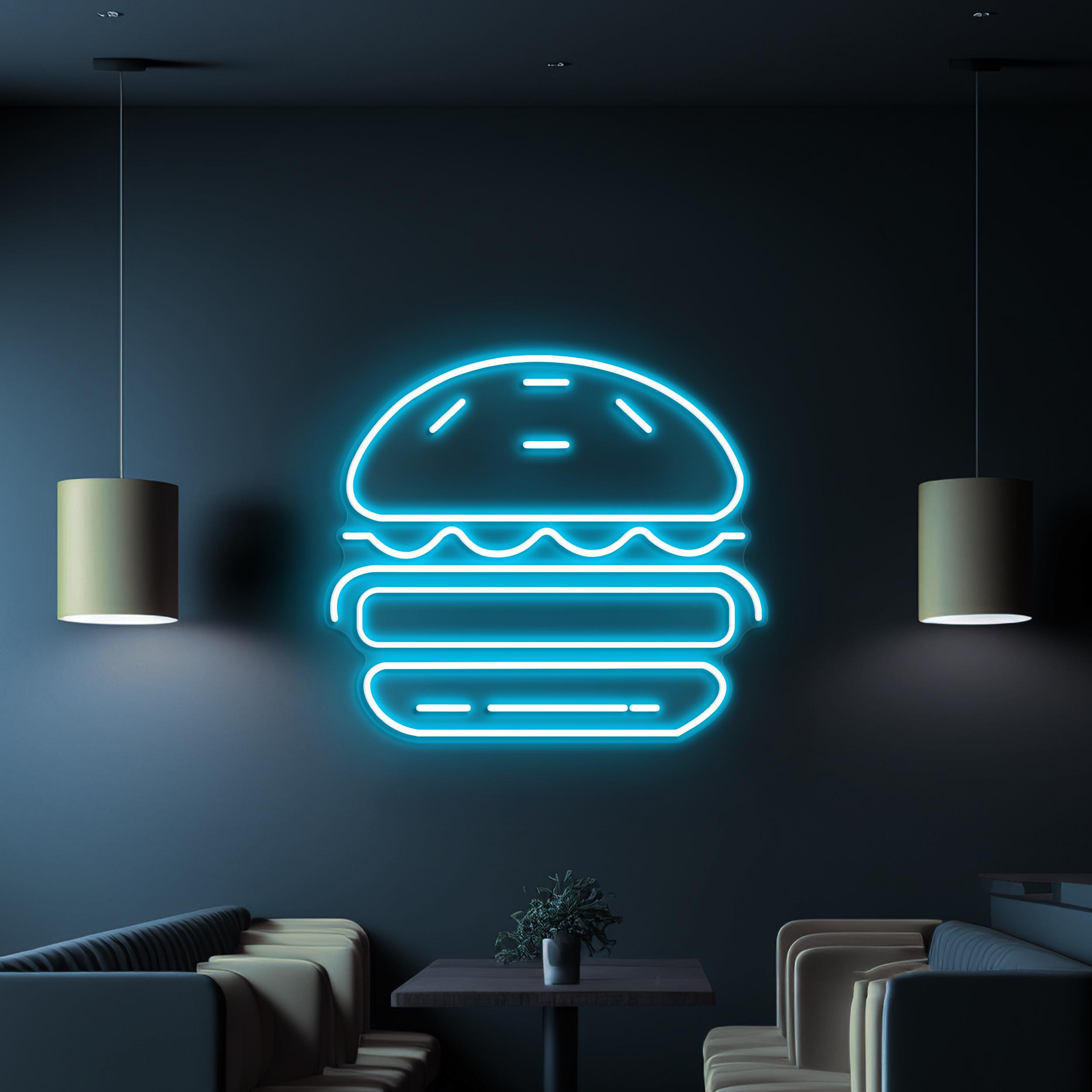 Burger Neon Sign, Burger LED Light, Hamburger Wall Art, Fast Food Restaurant Neon Light, Burger Shop Wall Decor, Gift For Burger Lover