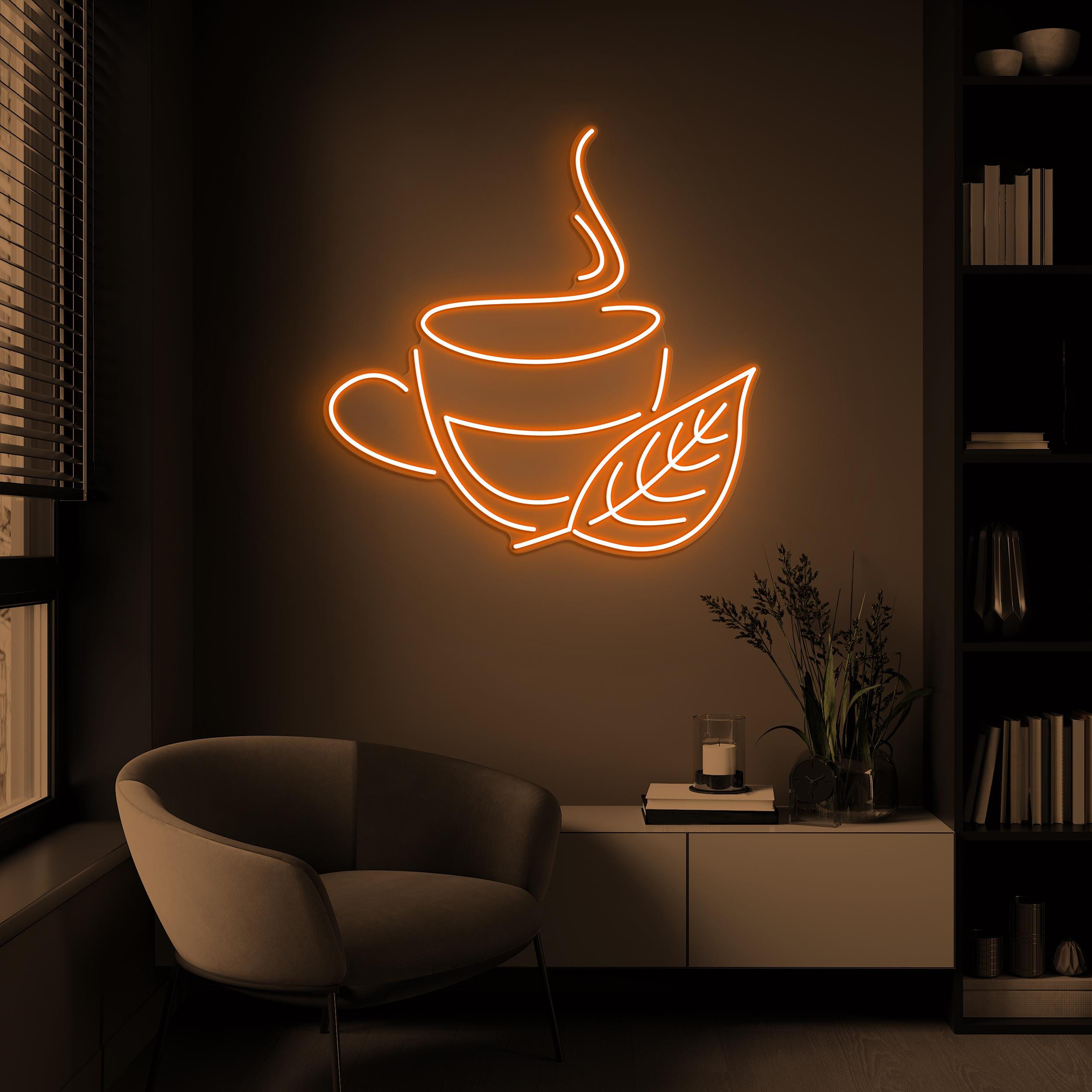 Green Tea Cup Neon Sign, Green Tea Cup LED Light, Leaf LED Sign, Green Tea Cup Wall Art, Green Tea Lover Gift, Drink Shop, Tea Store Decor