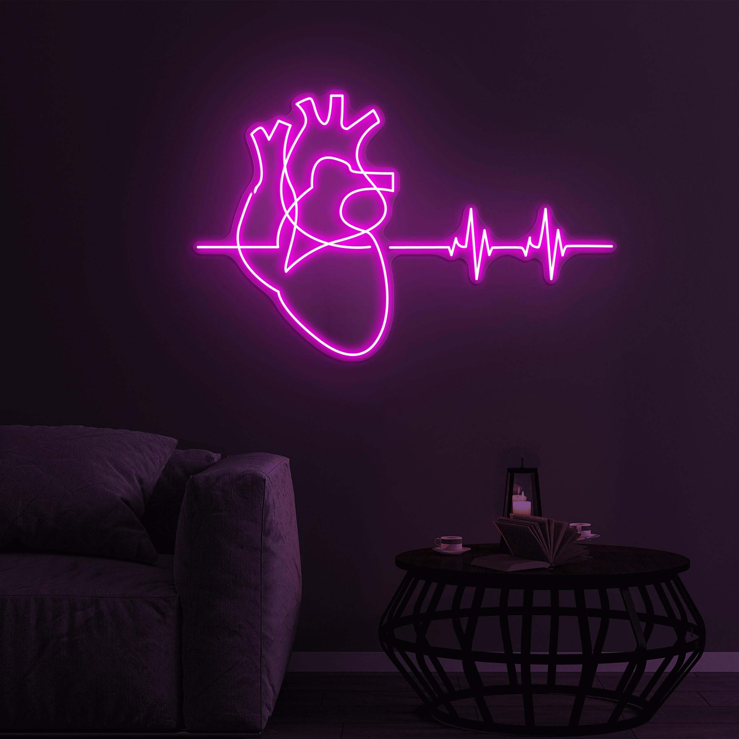 Heartbeat with Heart Neon Sign, Heartbeat with Heart LED Light, Pulse LED Neon Art, Home Wall Decor, Hospital Wall Art, Kids Room Wall Art