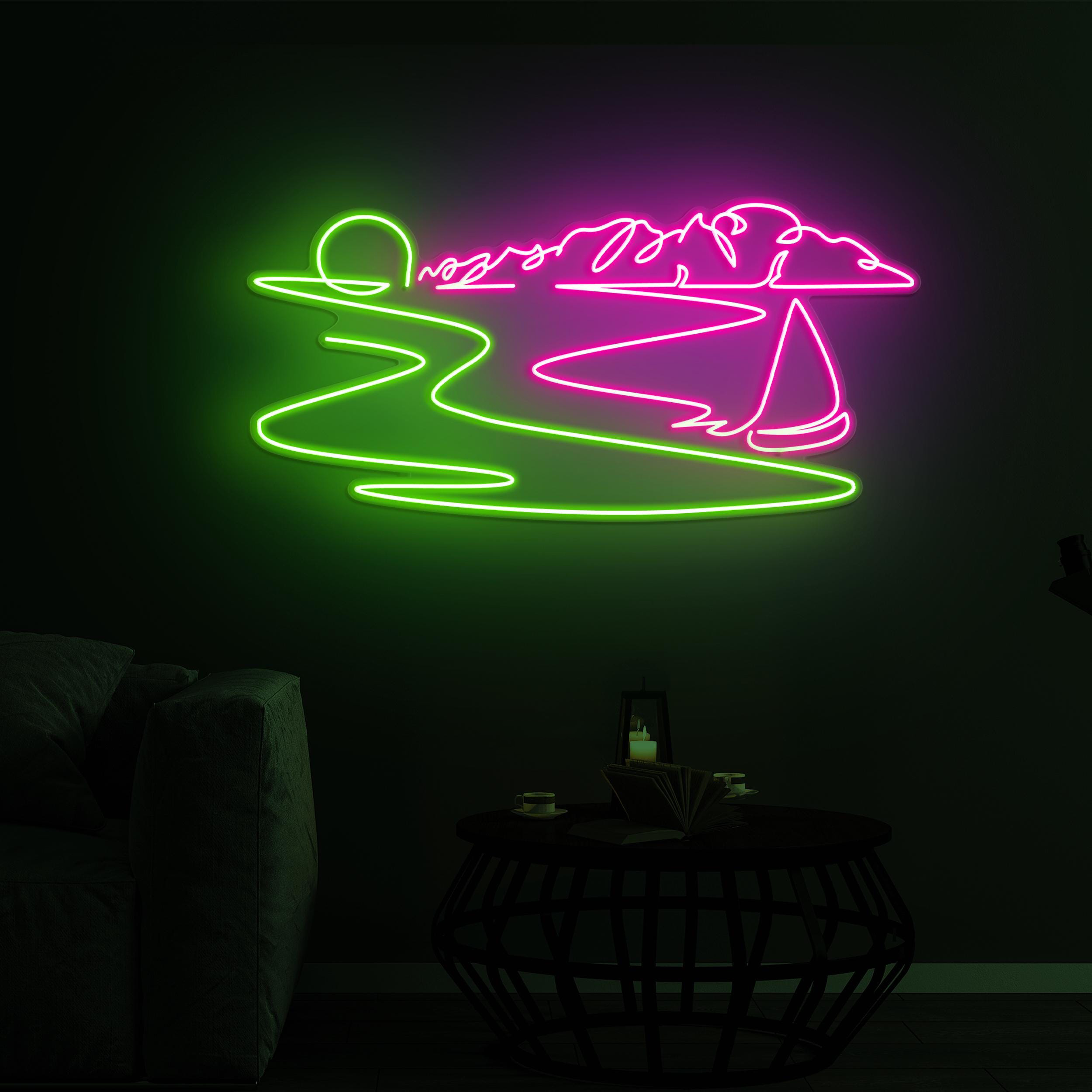 Sunset Neon Sign, Sunset LED Light, Sunset Sailboat Neon Sign, Beach Sunset Neon Sign for Home, Beach Bar & Party Decor, Personalized Gift