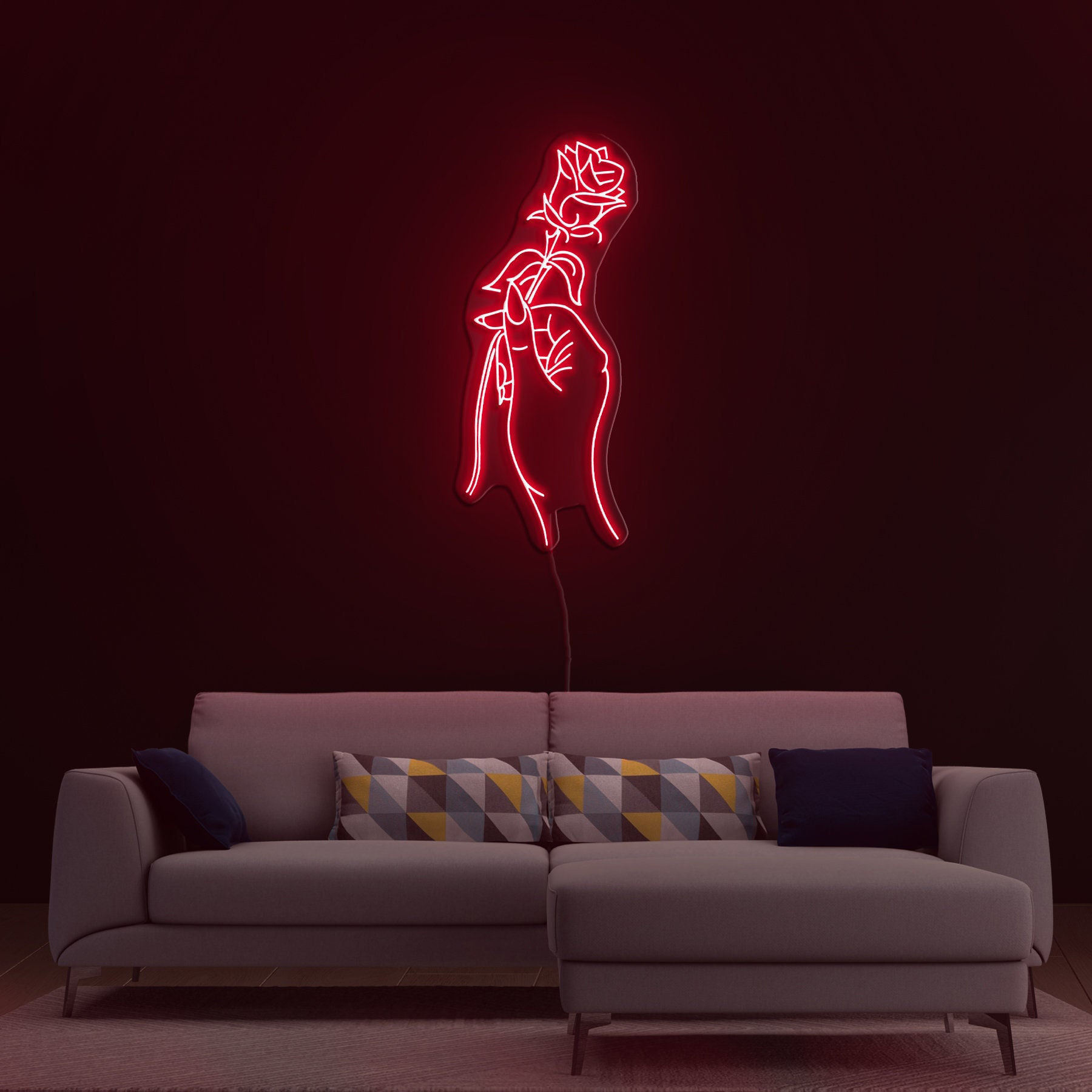 Hand of Love Neon Sign, LED Lights, Gift for Her, Bedroom Decor, Home and Bar Decor, Hand Holding Flower Neon Sign, Rose LED Neon,Wall Decor