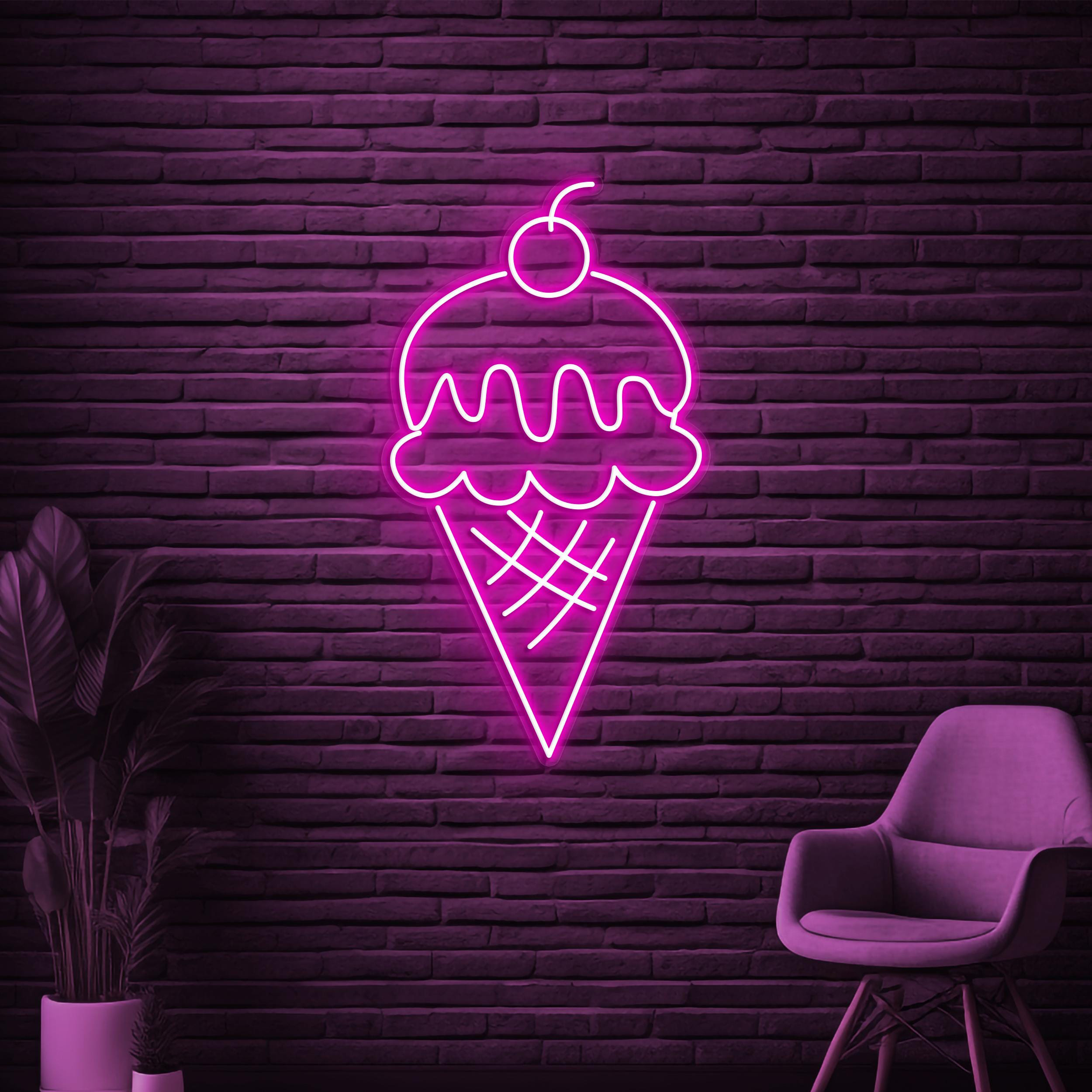 Cone Ice Cream Neon Sign, Cone Ice Cream LED Light, Ice Cream Shop Wall Art, Dessert Spot Wall Decor, Decor for Cafe, Bar, Sweet Shops decor
