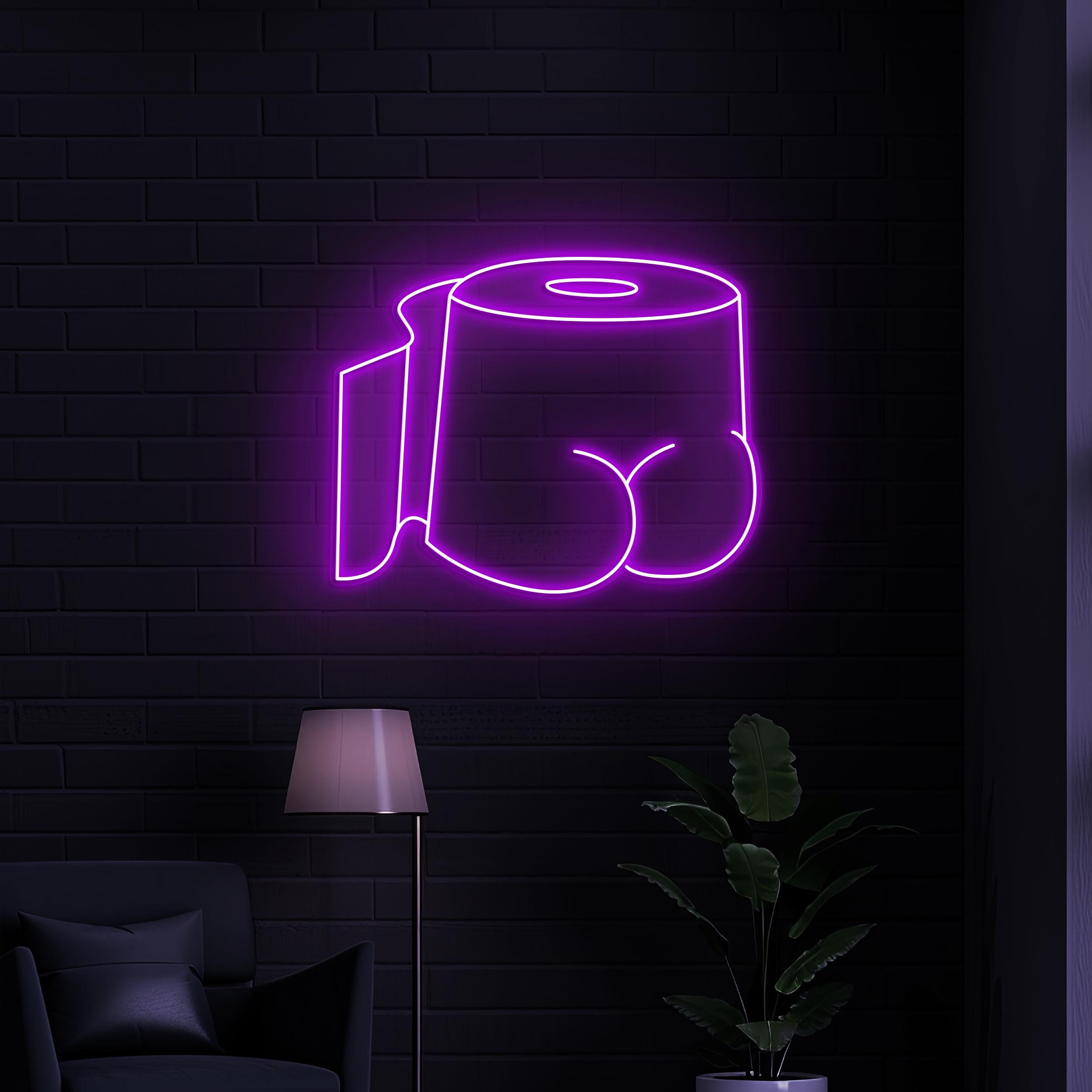 Toilet Paper Butt Neon Sign, Toilet Paper Butt LED Light, Toilet Tissue Wall Decor, Bum Bum Toilet Sign, Led Wall Art, Toilet Roll Art Light