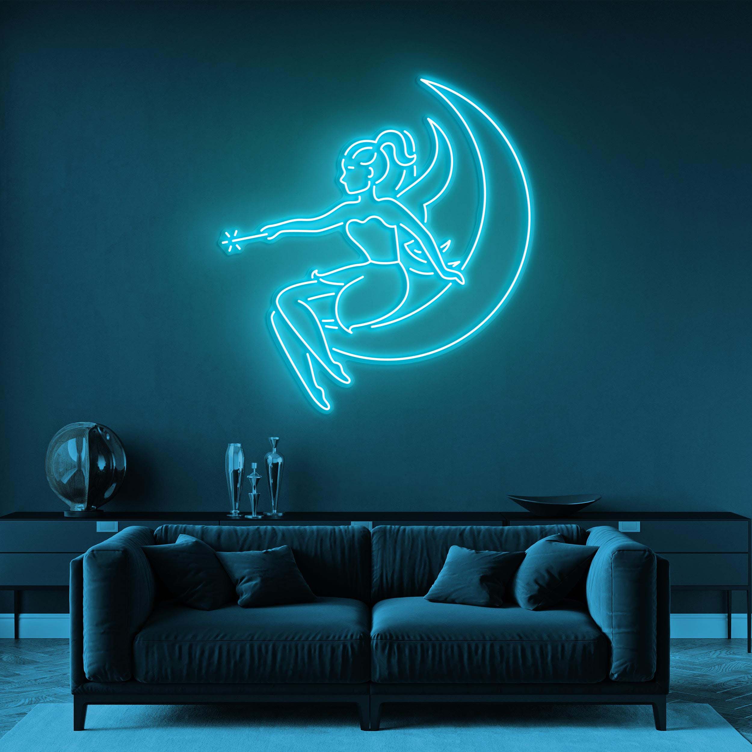Fairy Girl on Moon Neon Light, LED Neon Sign for Kids' Room, Butterfly Fairy Art, Magical Bedroom Decor, Custom Neon Sign for Nursery Decor