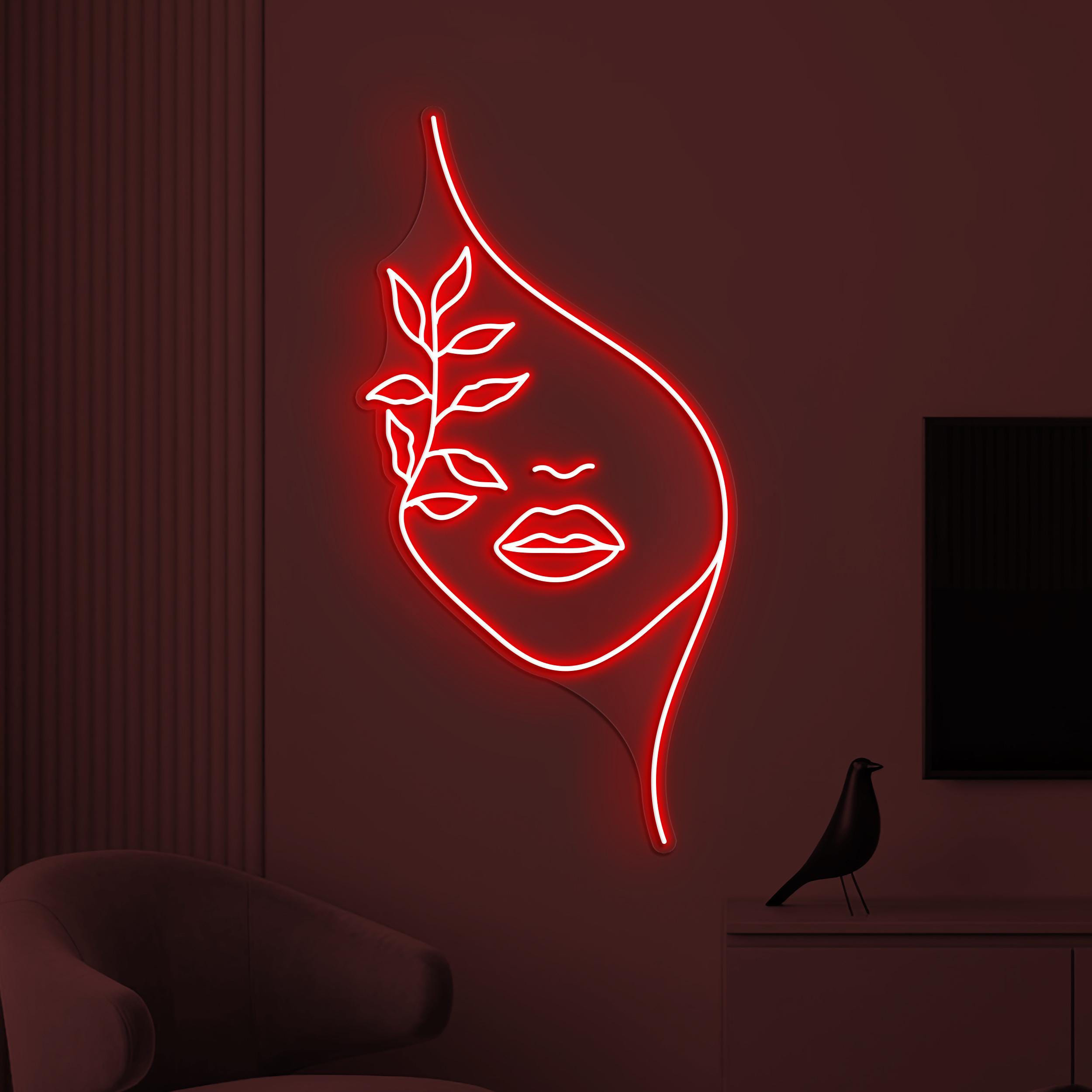 Woman with Leaves Neon Sign, Woman with Leaves LED Sign, Floral Face Wall Decor, Nature's Beauty Wall Art, Home Wall Decor, Girl Room Decor