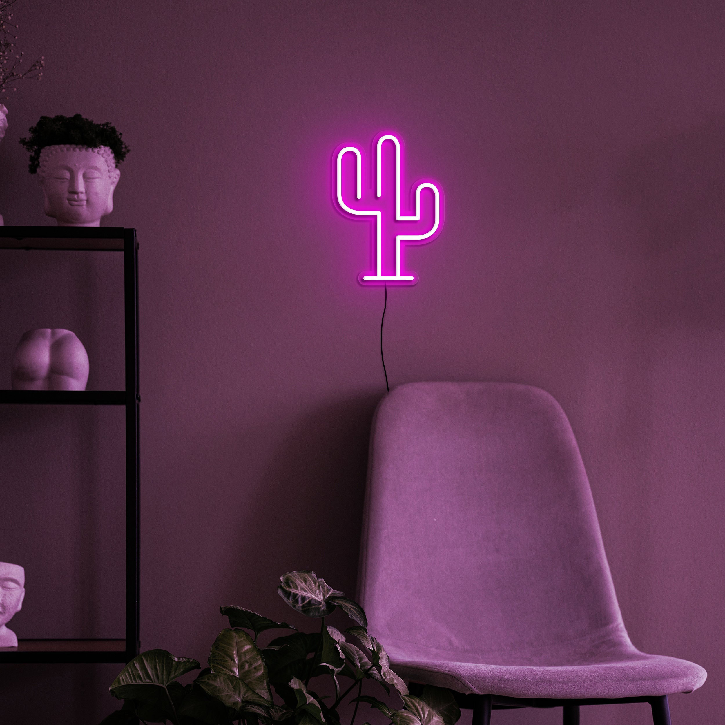 Cactus LED Neon Lights, USB Night Light with Dimmable Switch, Cactus Decor for Kid's Room or Bedroom, Cactus Lover Gift, Cactus Neon Sign