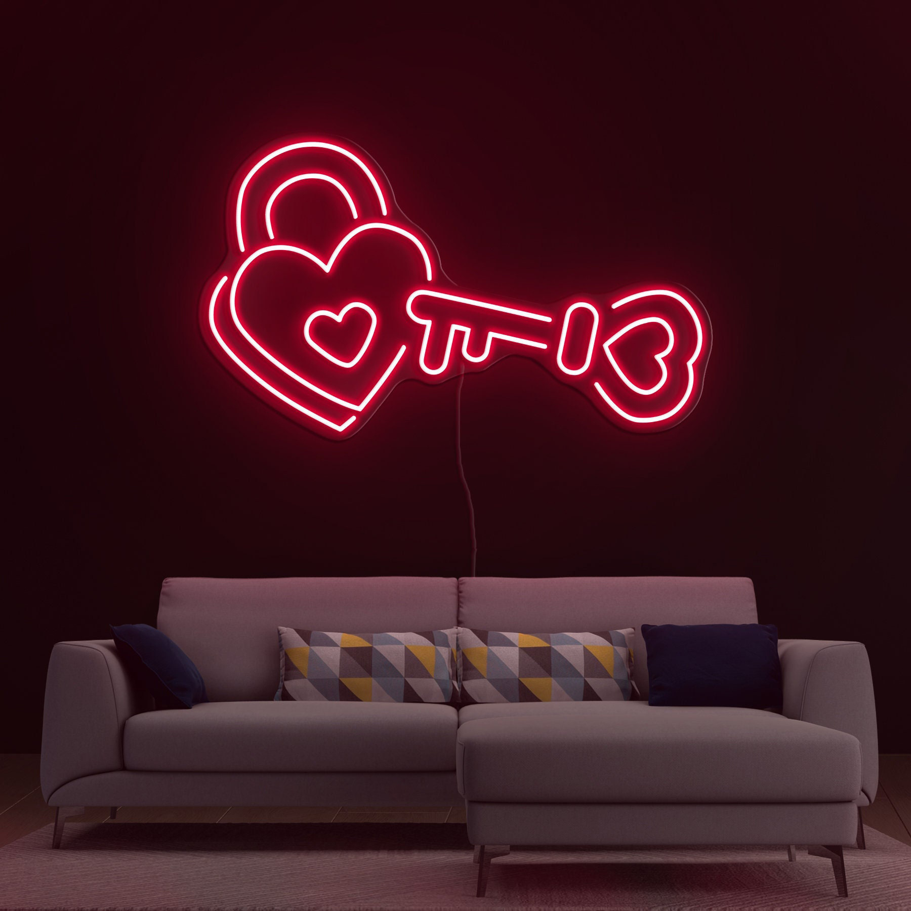Heart Neon Sign, Lock Heart LED Light, Padlock Heart Neon Sign, Romantic Wall Decor for Bedroom, Shop,  Wedding, Heart Gift, Heart Neon Art