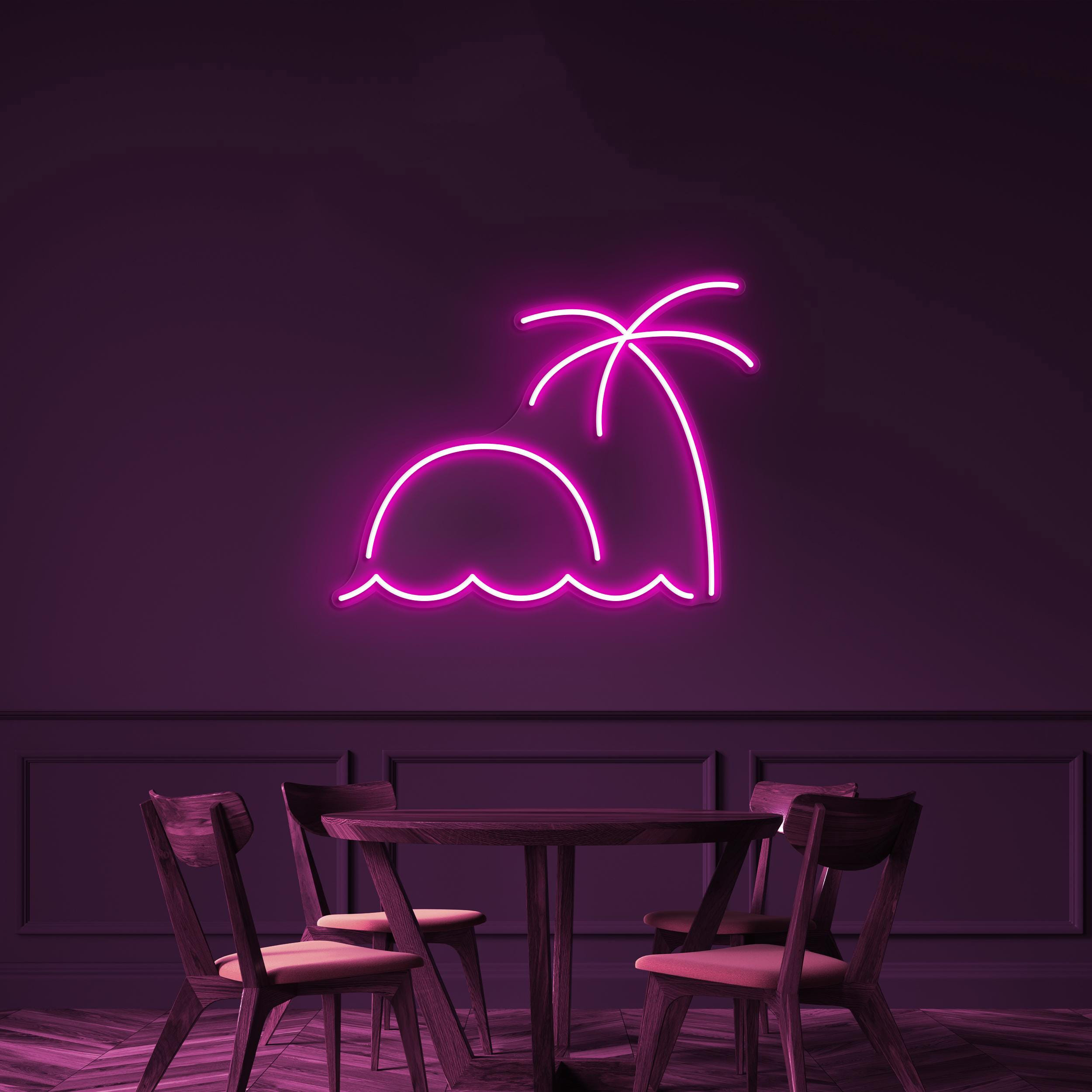 Beach Sunset Neon Sign, Beach Sunset LED Light, Ocean Waves Wall Decor, Beach & Tree Sunset Sign for Home, Beach Bar Decor, Beach Lover