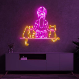 Woman and Cats Neon Sign, Cat Mom Sign, Cats Neon Art for Cat Owners, Gift for Mother's Day, LED Neon Art Sign, Cats Neon Sign,Led Cats Sign