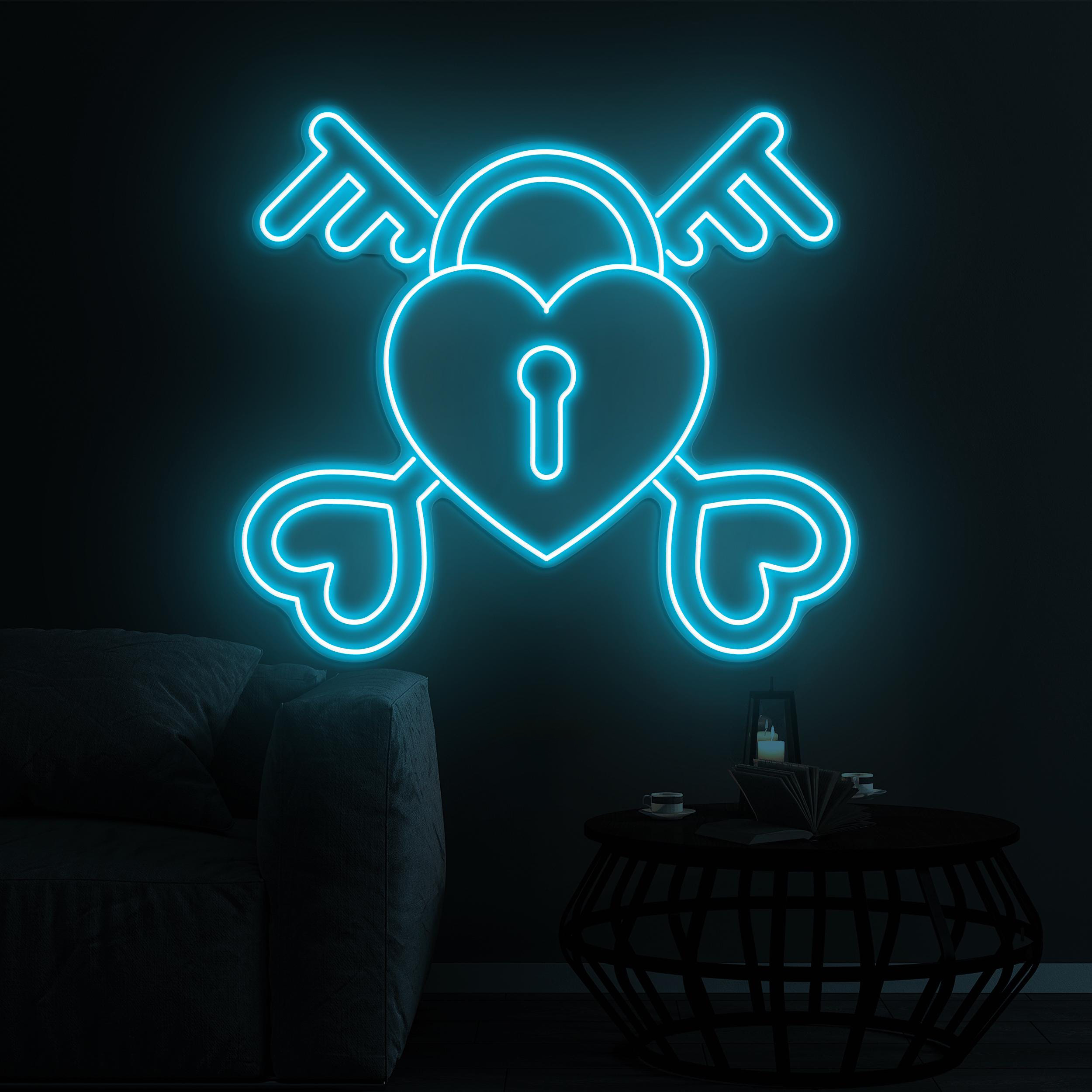 Heart and Keys Neon Sign, Heart and Keys LED Light, Lock With Key LED Neon Art, Romantic Neon Wall Art, Couple Neon Sign, Love Wall Decor