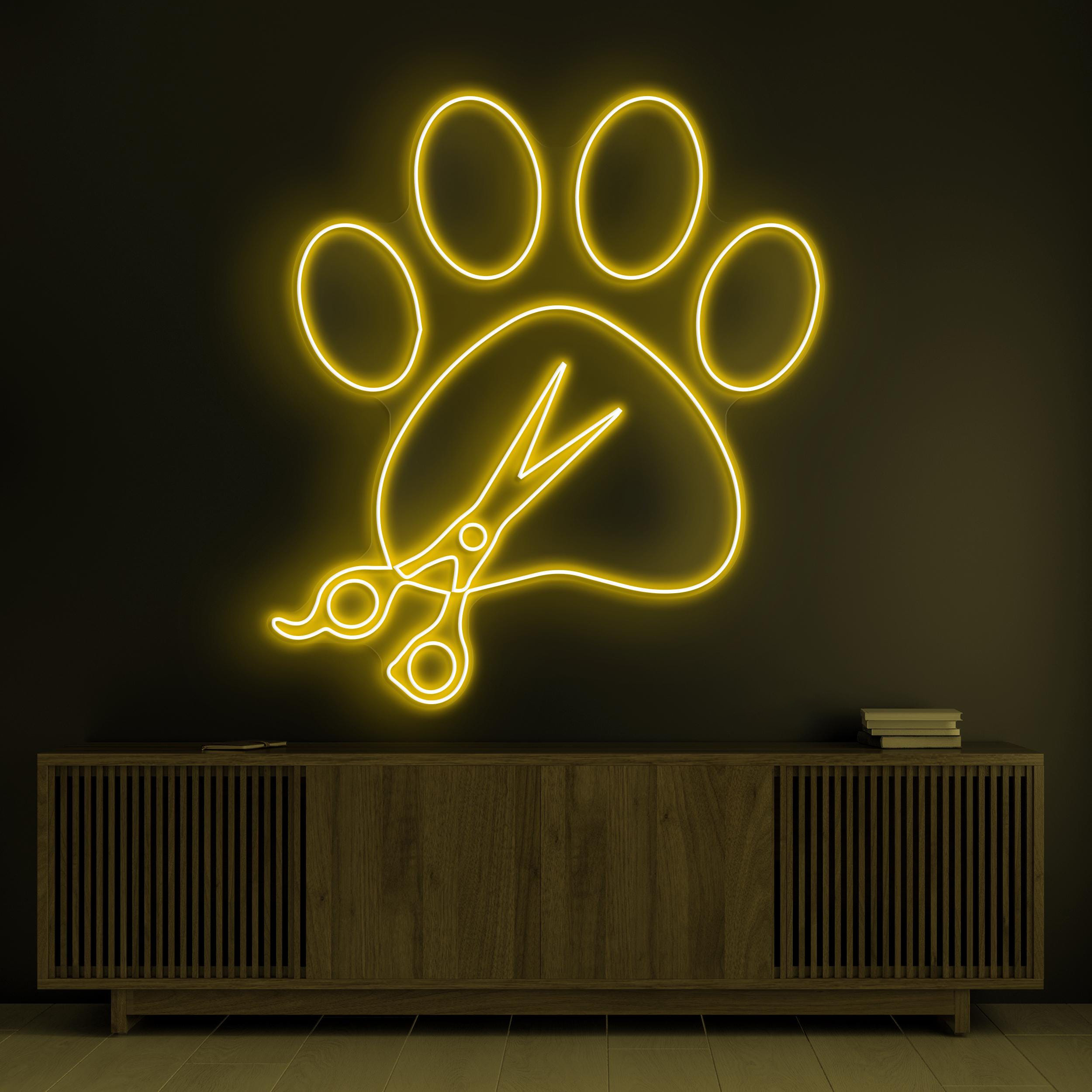 Paw with Scissors Neon Sign, Paw Print Scissors LED Light, Pet Trim Neon Light, Animal Cut Neon Light, Pet Grooming Wall Art, Pet Shop Decor