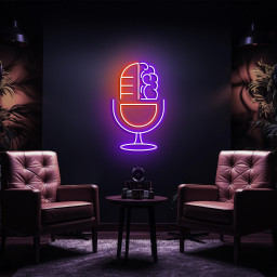 Brain and Mic Neon Sign, Podcast Microphone LED Light, Wall Art for Recording Studio, Home Decor, Podcast Radio Music Club, Personalized Art