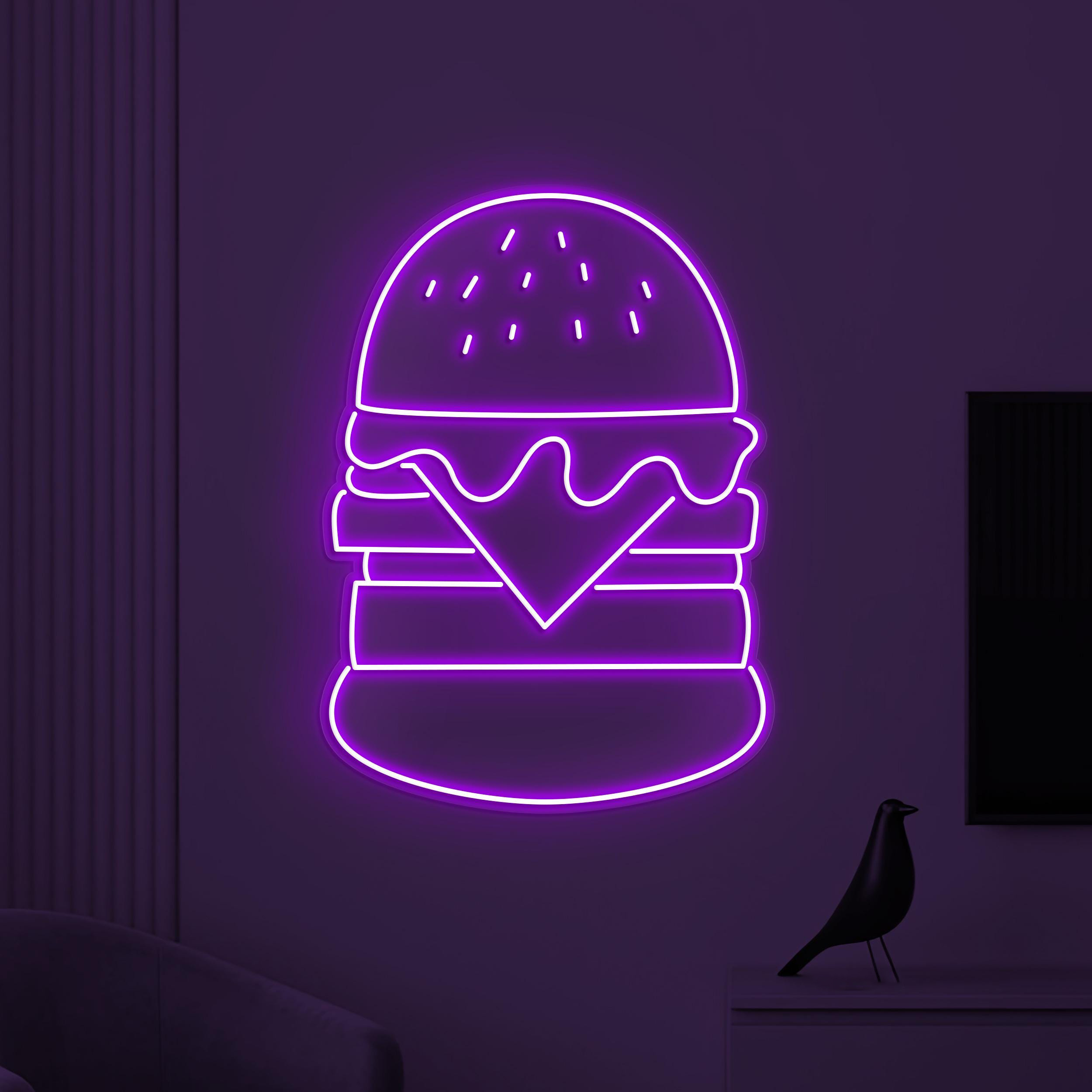 Burger Neon Sign, Hamburger LED Light, Fast Food Wall Decor, Restaurant Wall Art, Burger Cafe Neon Light, Burger Lover Gift, Burger Neon Art