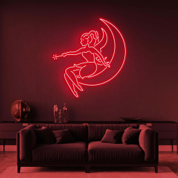 Fairy Girl on Moon Neon Light, LED Neon Sign for Kids' Room, Butterfly Fairy Art, Magical Bedroom Decor, Custom Neon Sign for Nursery Decor