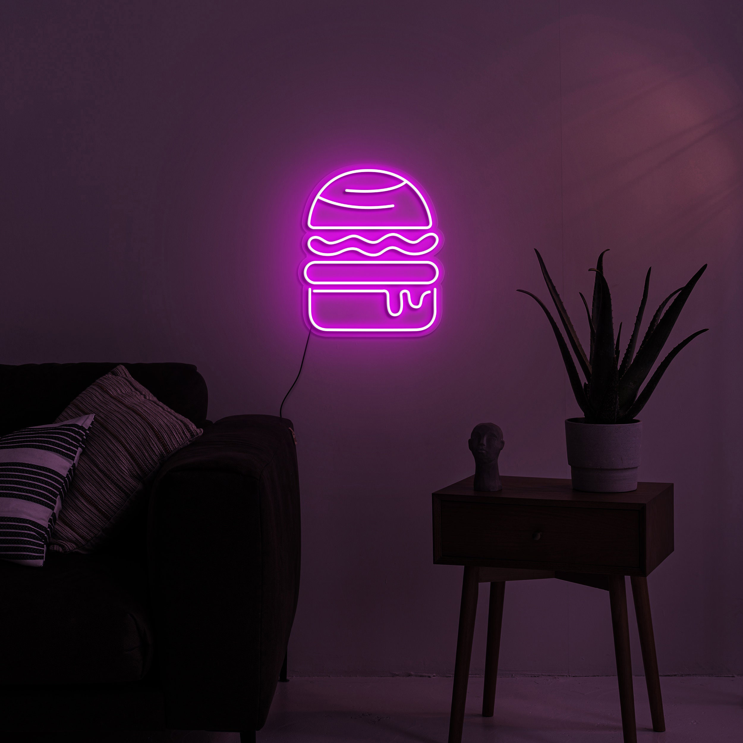 Hamburger Neon Sign, LED Hamburger Night Light, Fast Food Shop Decor, USB Powered Neon Sign, Restaurant, Home Bar, Gaming Room,Birthday Gift