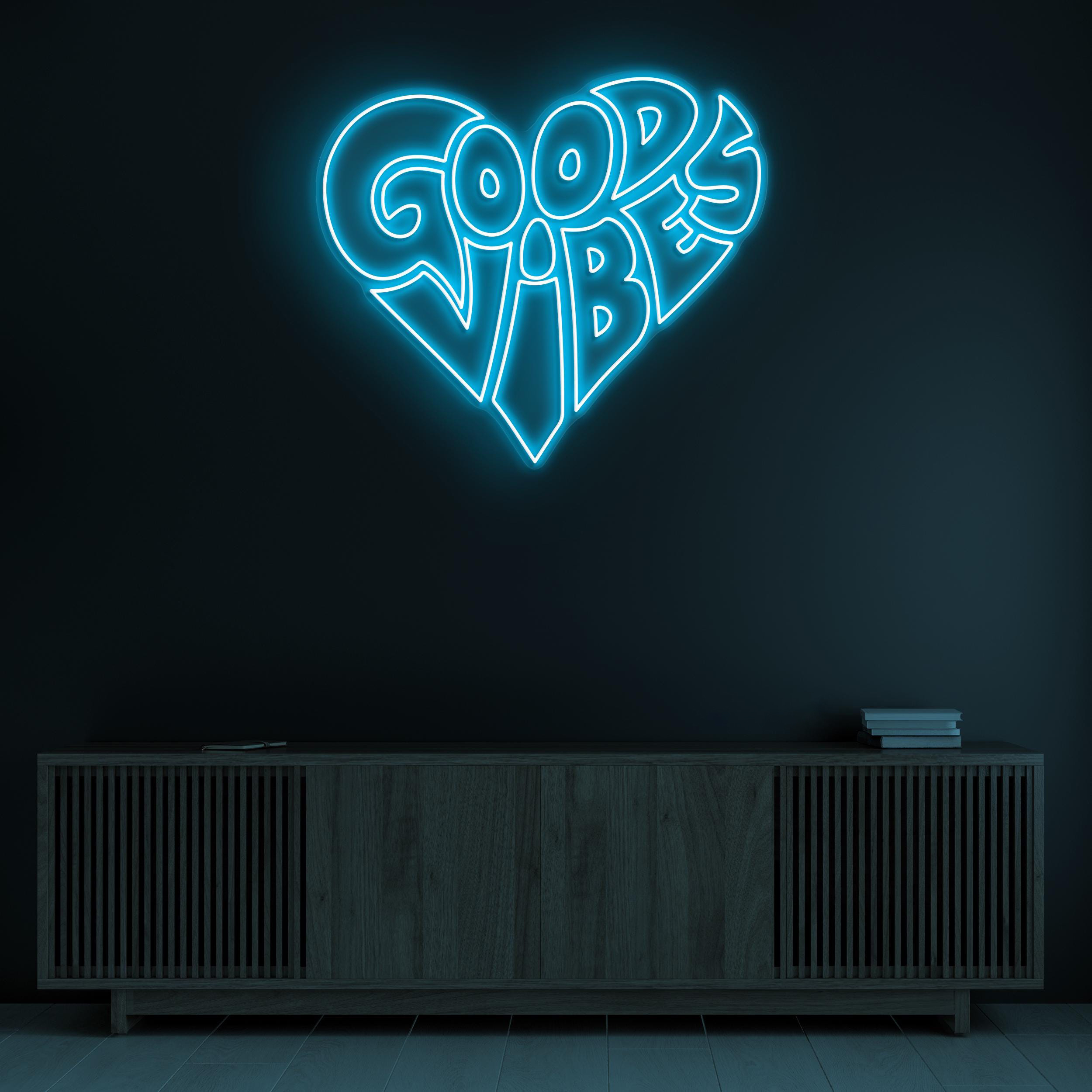 Good Vibes Neon Sign, Good Vibes LED Light, Heart Wall Decor, Good Vibes Love Wall Art, Party Neon Light, Home Wall Decor, Cafe Led Sign