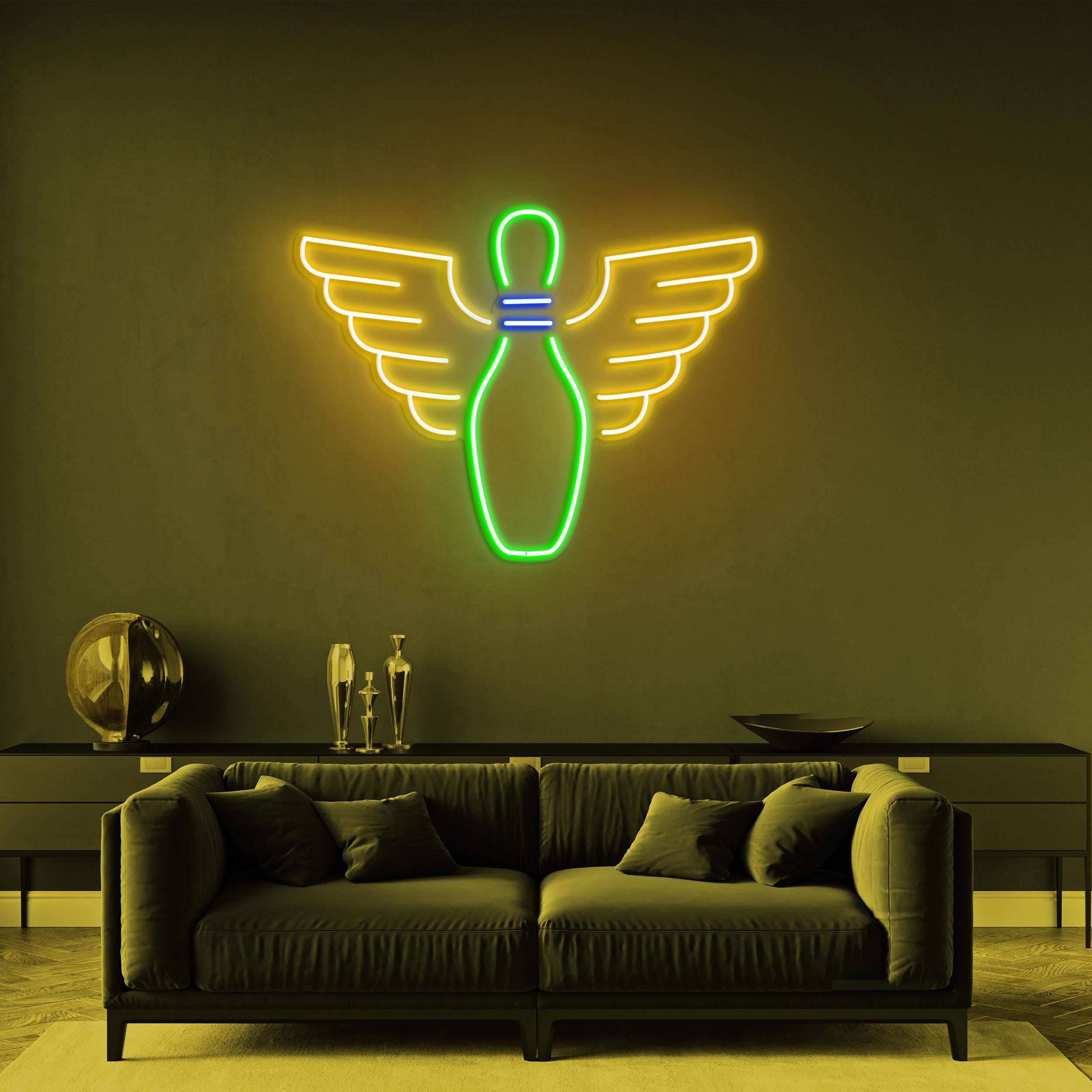 Bowling Pin With Wings Neon Light, LED Neon Sign, Game Room Decor, Bowling Alley Decor, Sports Fans Gift, Neon Wall Art, Custom Neon Sign