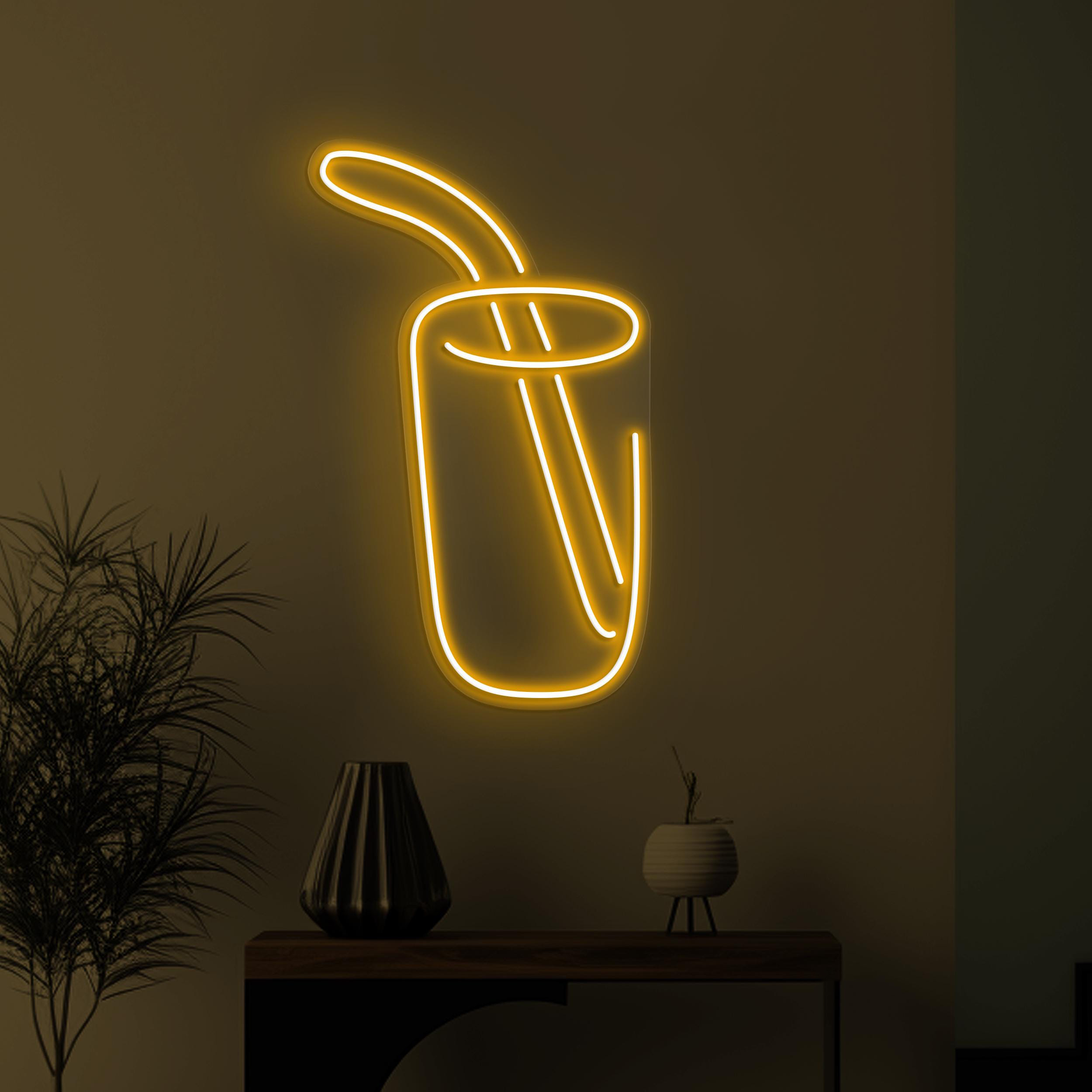 Juice Neon Sign, Drink LED Light, Drink Cup Wall Art, Cup with Straw Wall Decor, Cafe & Bar Neon Light, Juice Shop Decor, Drink Corner Sign