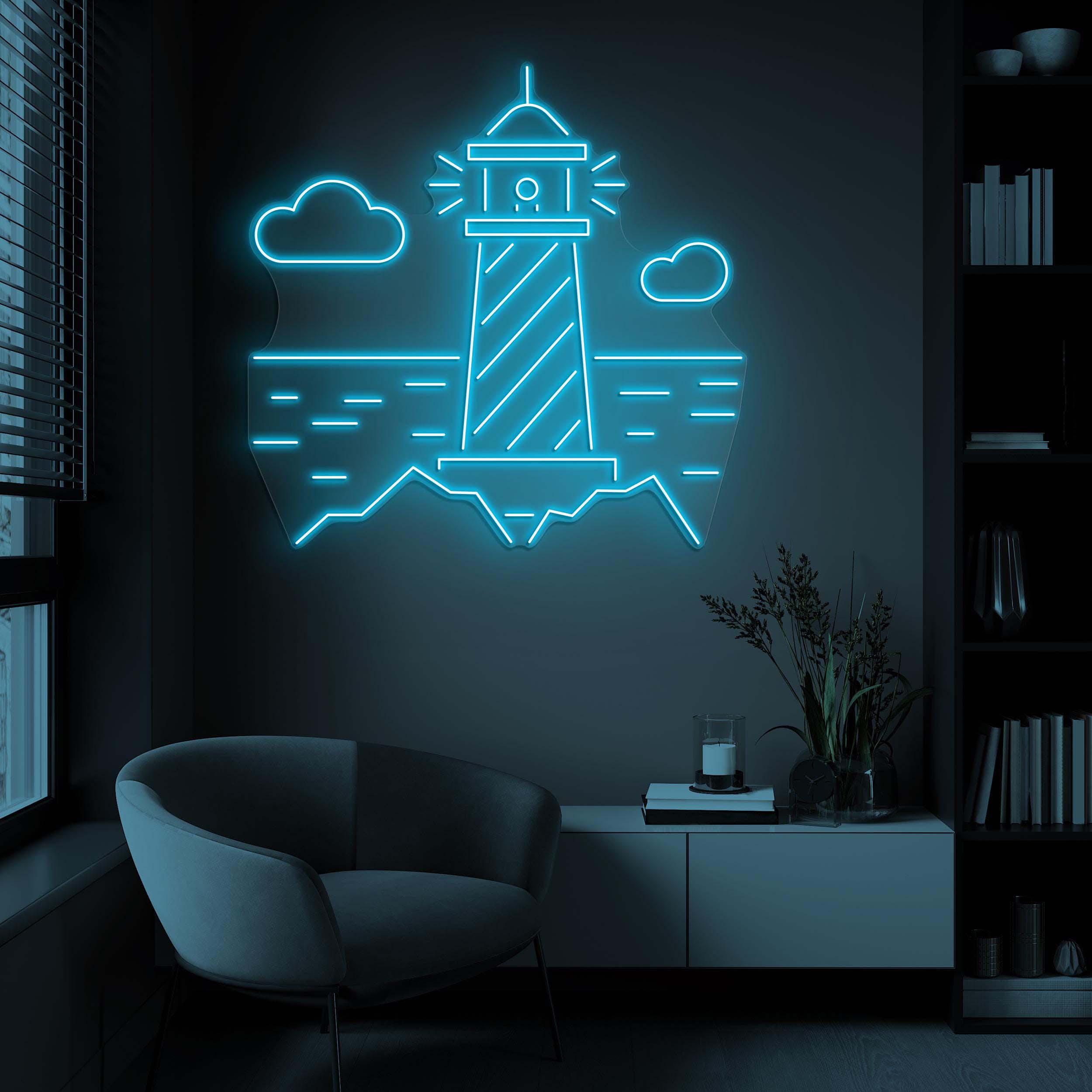 Lighthouse Neon Sign, Lighthouse LED Light, Lighthouse Wall Art, Coastal Home, Room, Cafe Party Decor, Shoreline Wall Art, Beach Cloud Decor