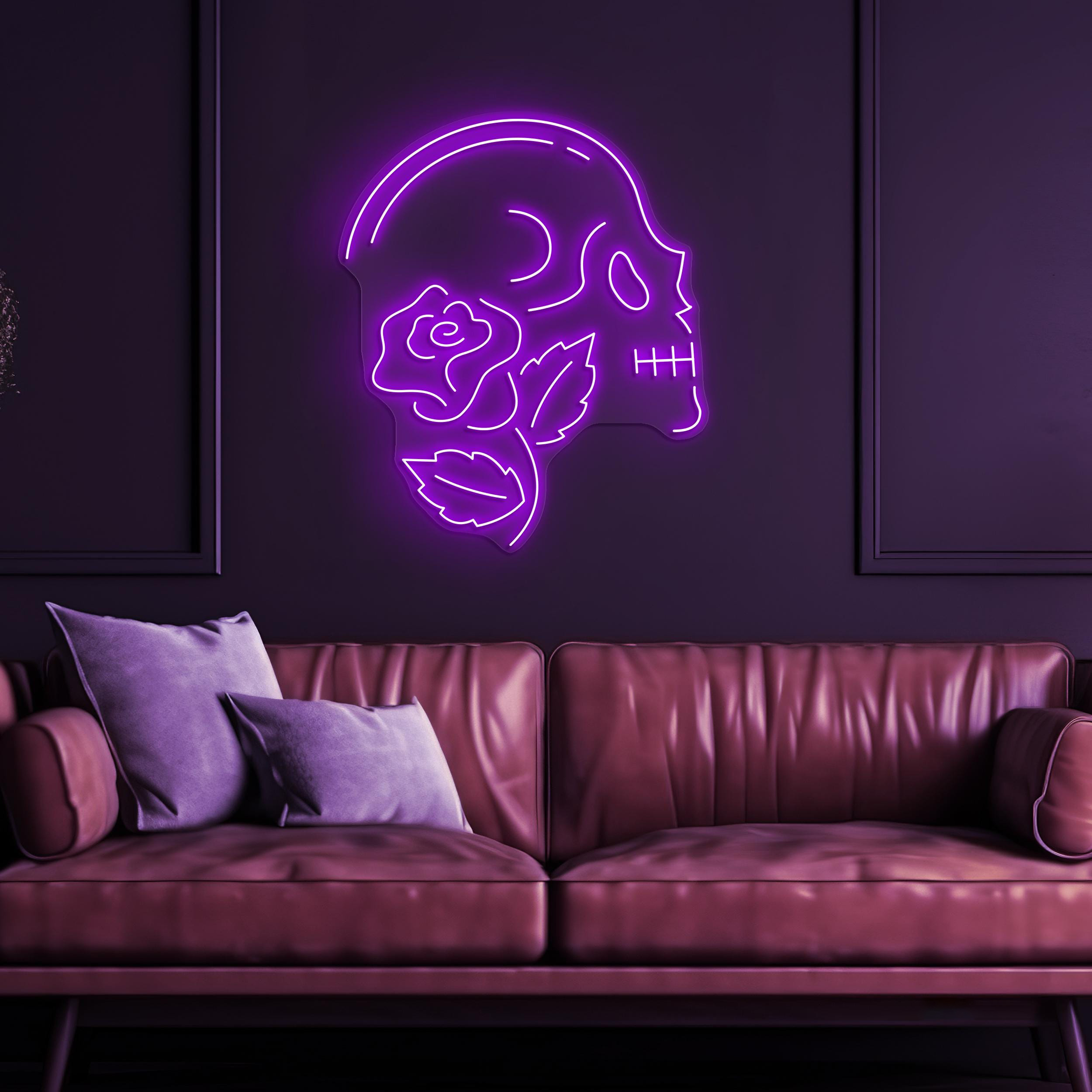 Skull & Rose Neon Sign, Skull and Rose LED Light, Skeleton Head Wall Decor, Skull With Flower Neon Light, Home Wall Art, Game Room Decor