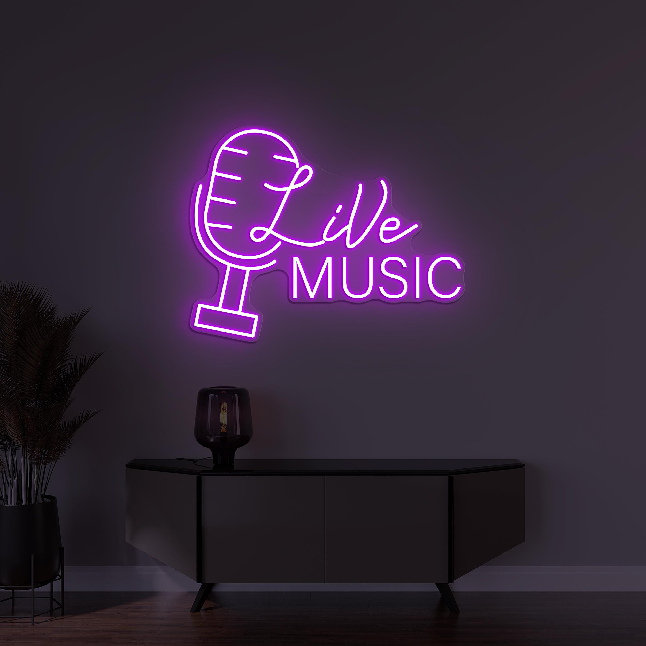 Live Music Neon Sign, Live Music LED Light, Microphone Wall Decor, Music LED Neon Art, Concert Wall Light, Music Studio Decor, Music Lover
