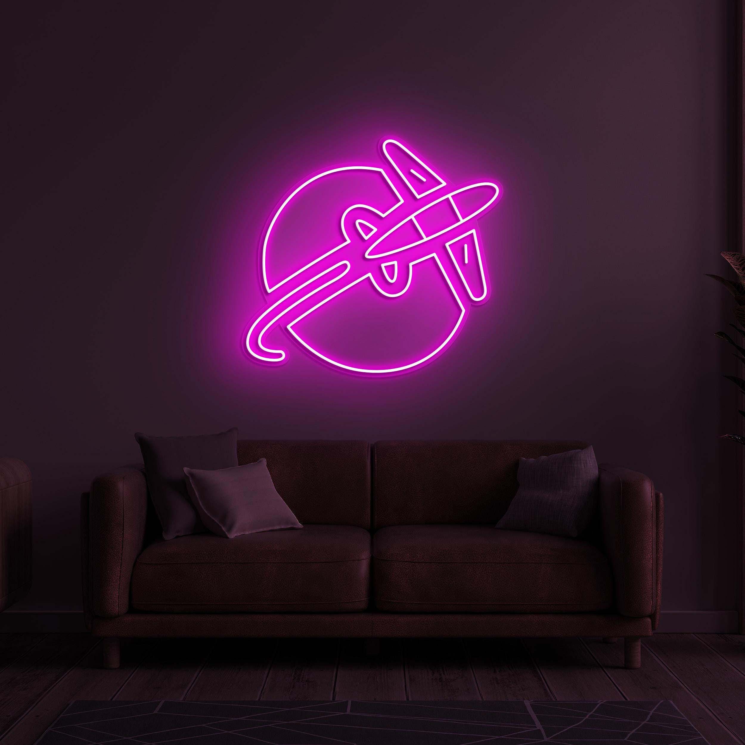 Flying Plane Neon Sign, Flying Plane LED Light, Airplane LED Neon Art, Decor for Home, Game Room & Airport, Plane Around Globe Neon Light
