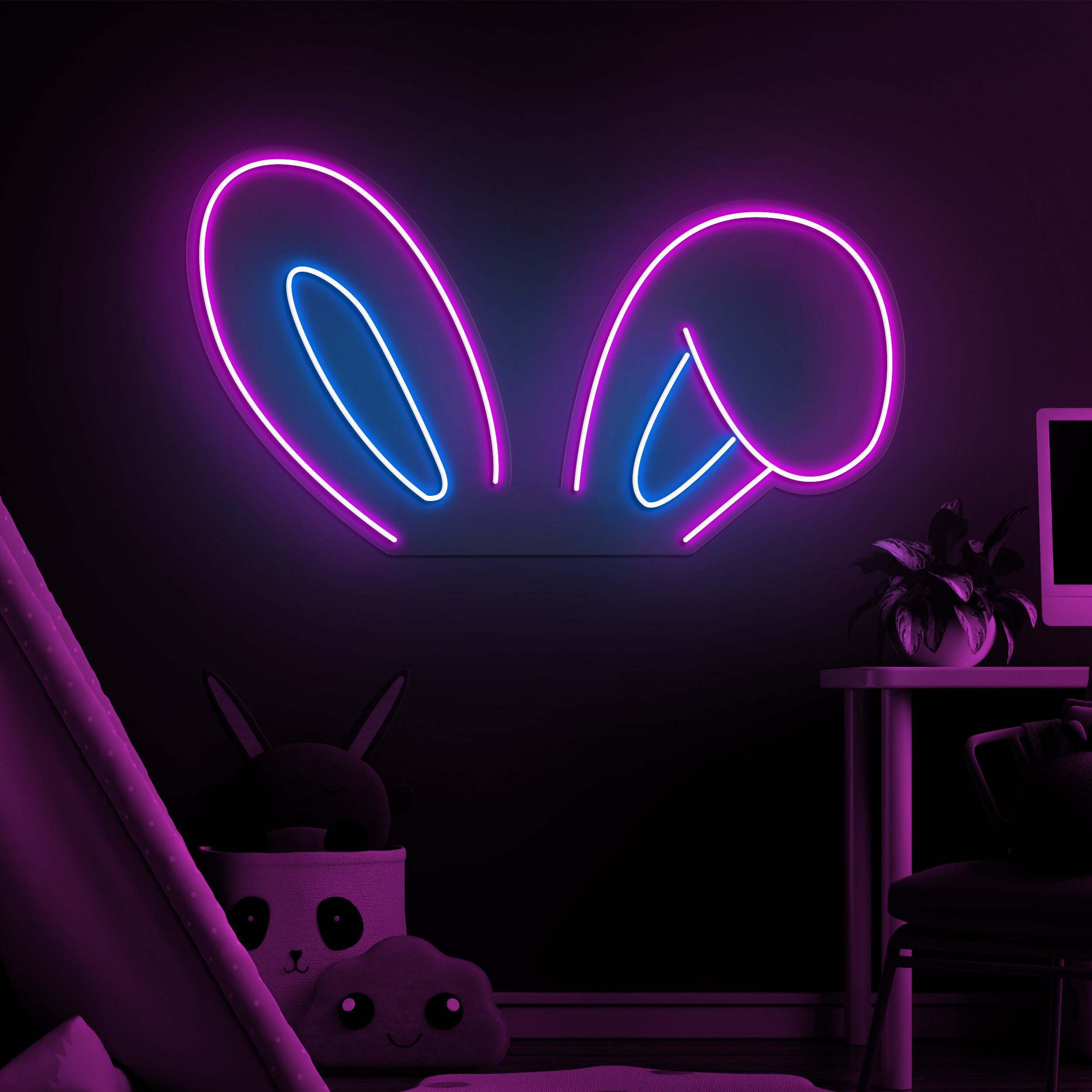 Bunny Ear Neon Sign, Cute Animal Neon Light, Bunny Ears Wall Decor, Personalized Gifts, Ideal for Kids'Rooms, Parties, Photography Backdrops