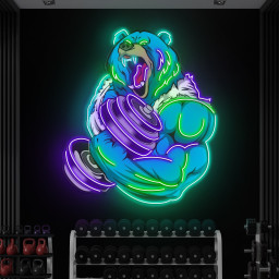 Bear Strong Dumbbell Neon Light, Angry Bear Neon Sign, Bear Neon Pop Art, Motivational Gym Decor for Man Cave, Neon Sign for Animal Lovers
