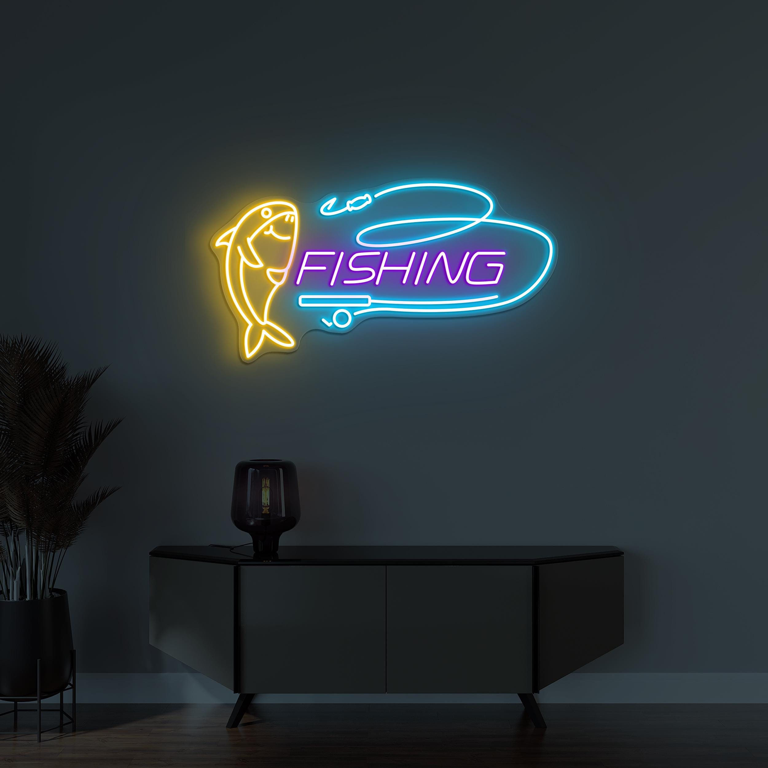 Fishing Neon Sign, Fishing LED Light, Fish Wall Decor, Animal Wall Decor, Animal Shop Art, Shark Neon Sign, Fish Market Sign, Fishing Lover