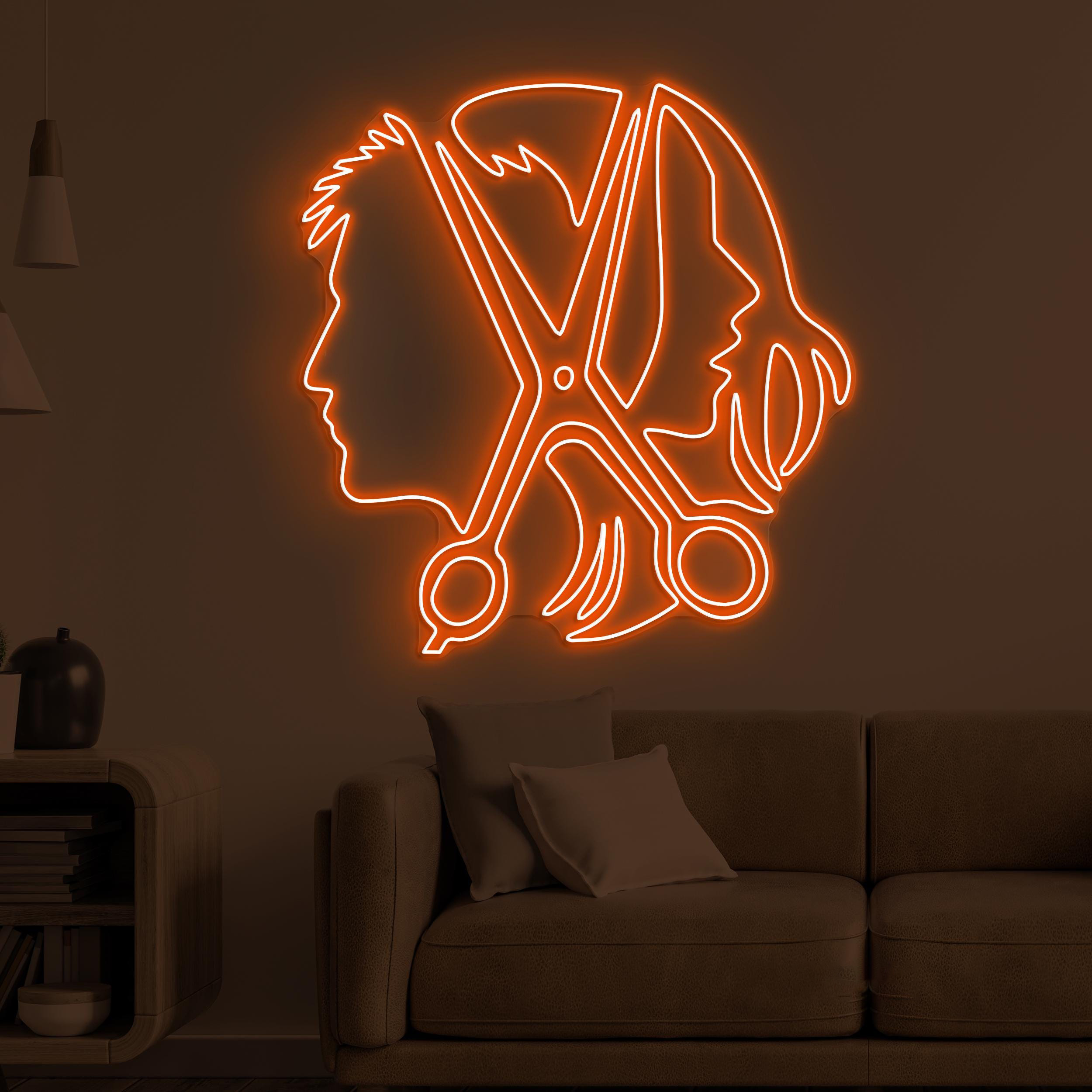 Couple Hair Cut Neon Sign, Couple Hair Cut LED Light, Couple With Scissor Wall Decor, Barber Business Shop Neon Light, Haircut Neon Sign