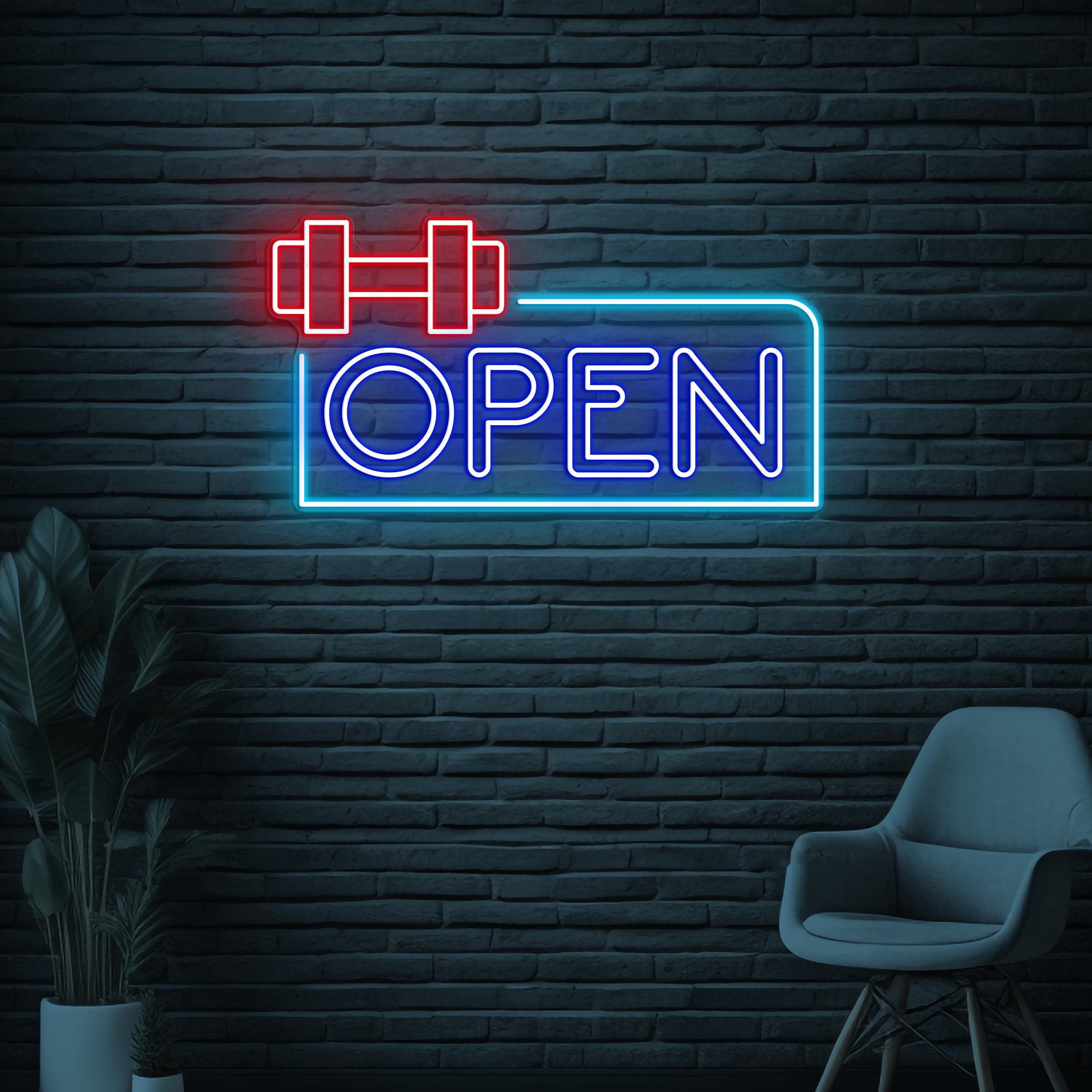 Open Gym Neon Sign, Open Gym LED Light, Gym Wall Decor, Gym Time Wall Light, Gym Room Neon Sign, Dumbbell Wall Decor, Business Logo Sign