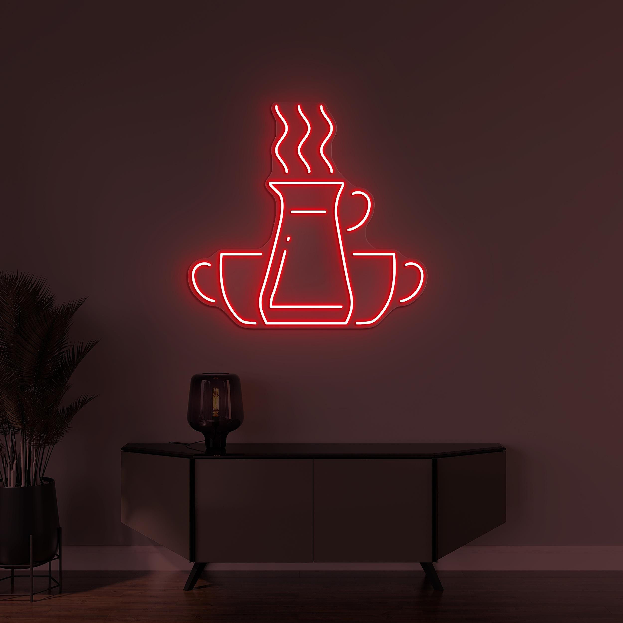 Coffee Pot With Cups Neon Sign, Coffee Pot With Cups LED Light, Coffee Shop Wall Decor, Cafe Wall Art, Gift for Coffee Lover, Mug Wall Decor