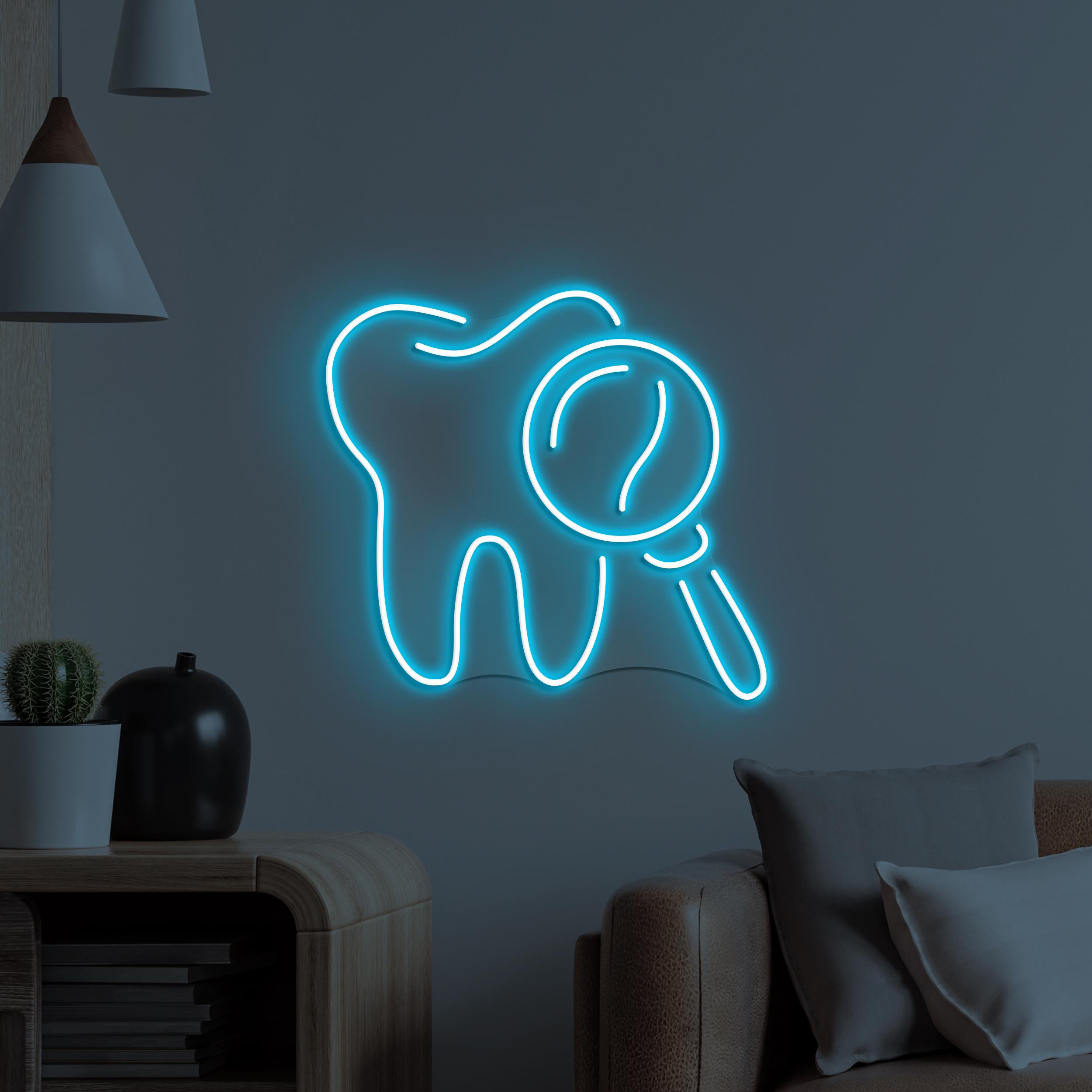 Tooth Neon Sign, Tooth LED Light, Dental Clinic Wall Art, Oral Care Neon Light, Medical Office Wall Decor, Tooth & Magnifying Glass Led Sign