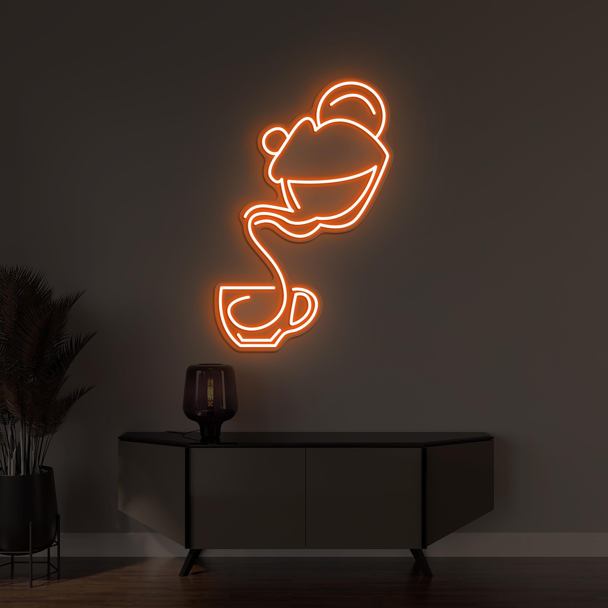 Teapot and Cup Neon Sign, Teapot and Cup LED Light, Tea Wall Decor, Drinking Tea Wall Art, Custom Neon Sign, Tea Cafe Art, Coffee Cafe Light