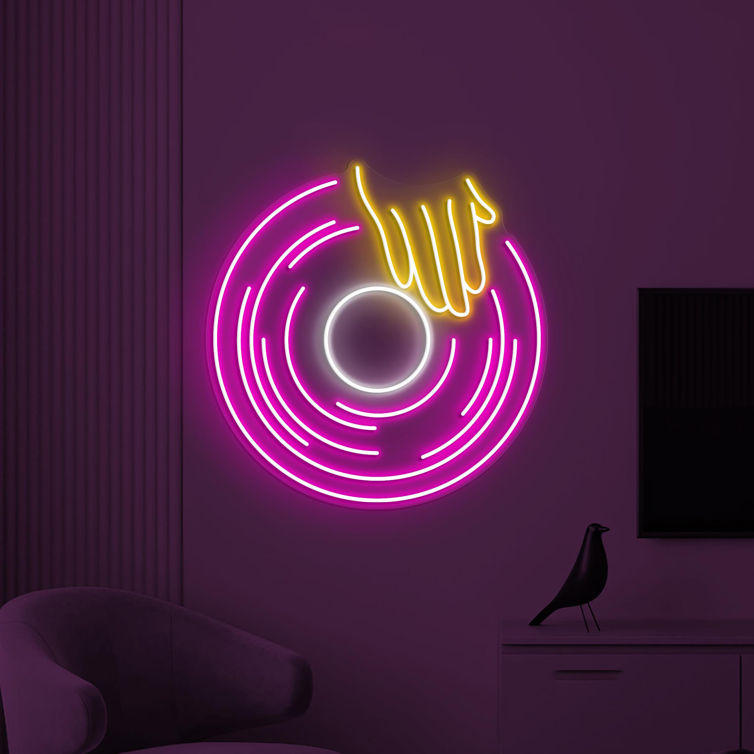 Vinyl Neon Sign, Vinyl Record LED Light, Vinyl Spin Wall Decor, Vinyl With Hand Wall Art, DJ Wall Light, DJ Room Neon Decor, Music Room Sign