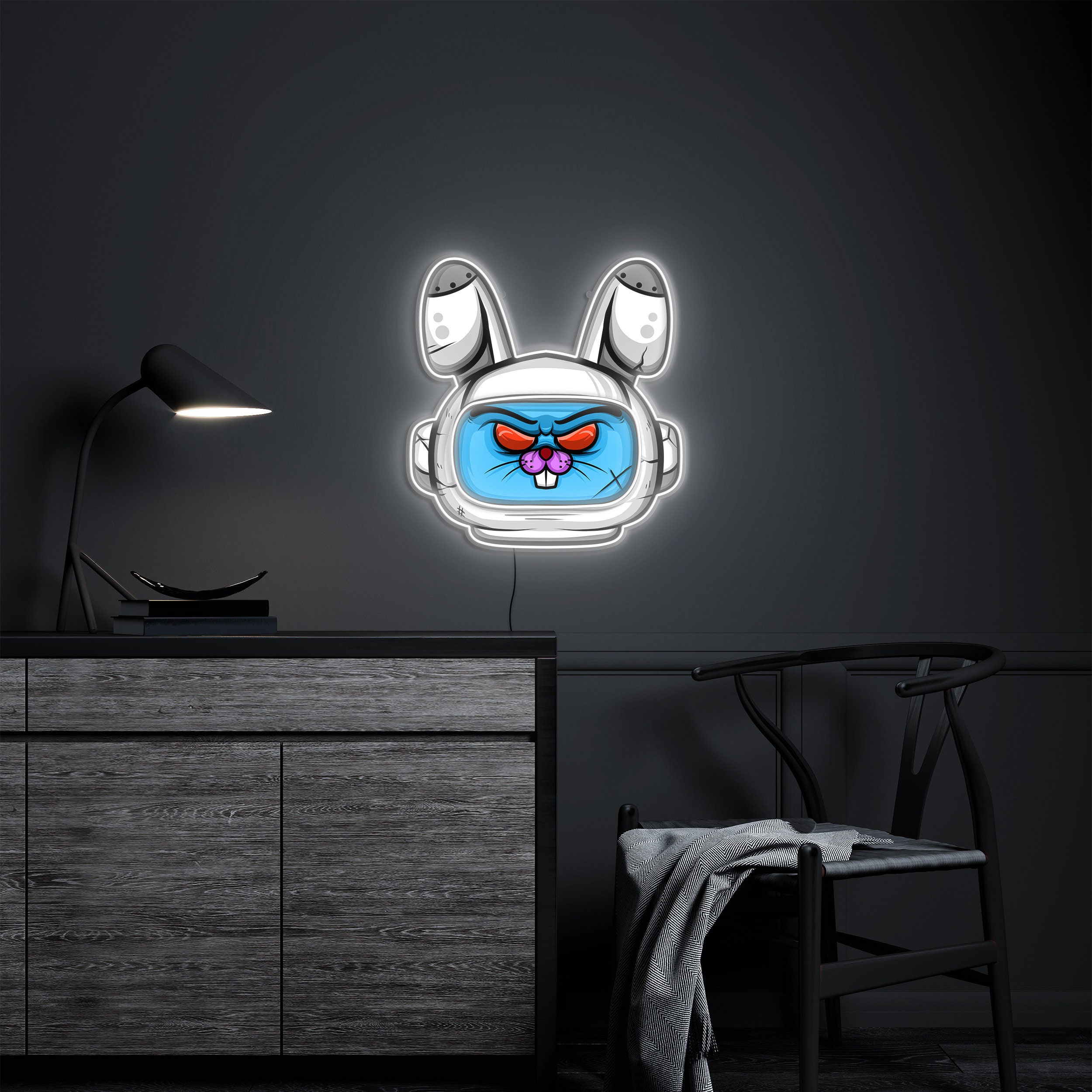 Astronaut Bunny Neon Sign, Rabbit head Neon Sign, Neon Pop Art Sign, Aastronaut Neon Sign, Bunny Neon light, Bunny Led Wall And Desk decor