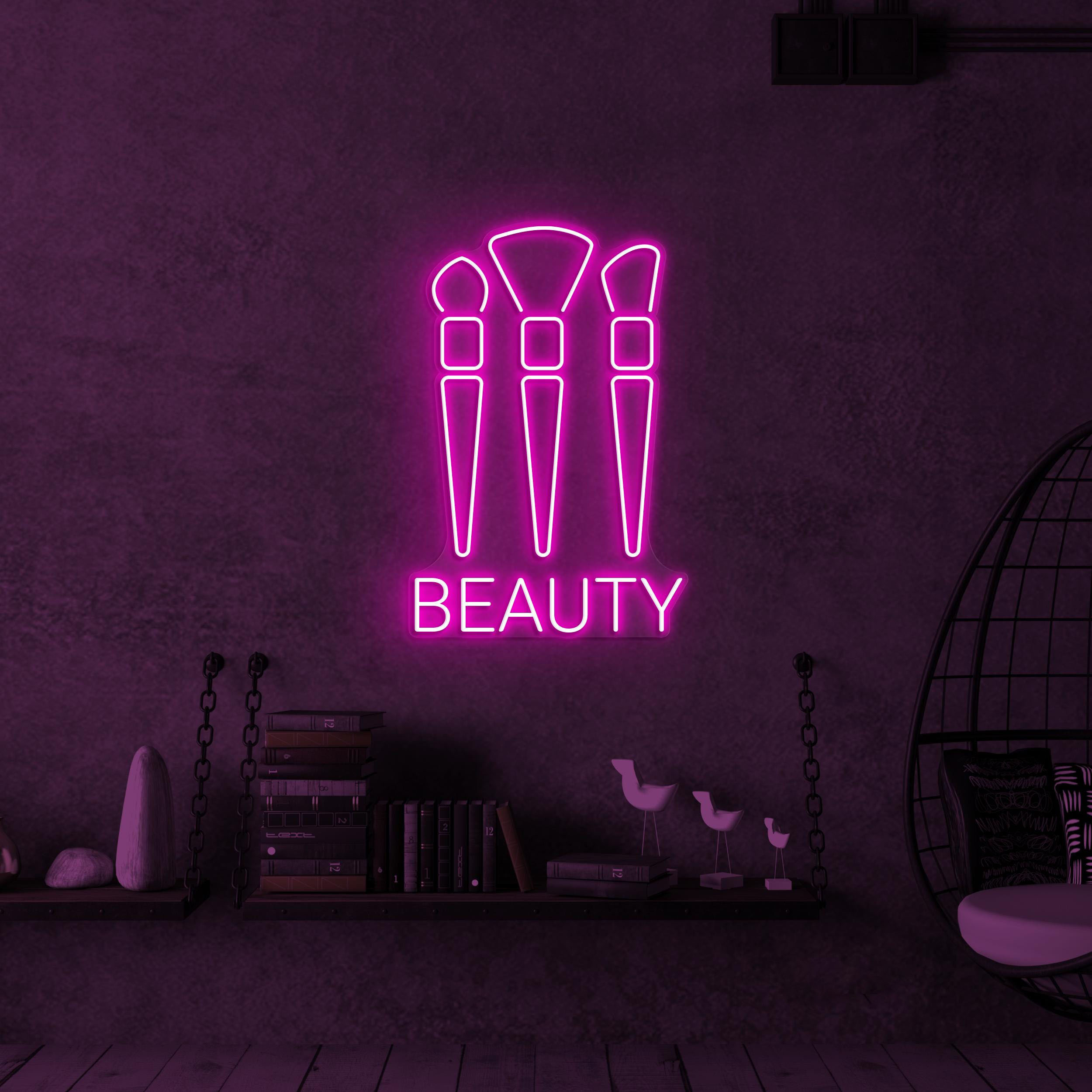 Beauty Neon Sign, Beauty LED Light, Makeup Brushes Wall Decor, Glam Wall Art, Personalized Neon Sign, Home Salon Sign, Girls Room Wall Decor