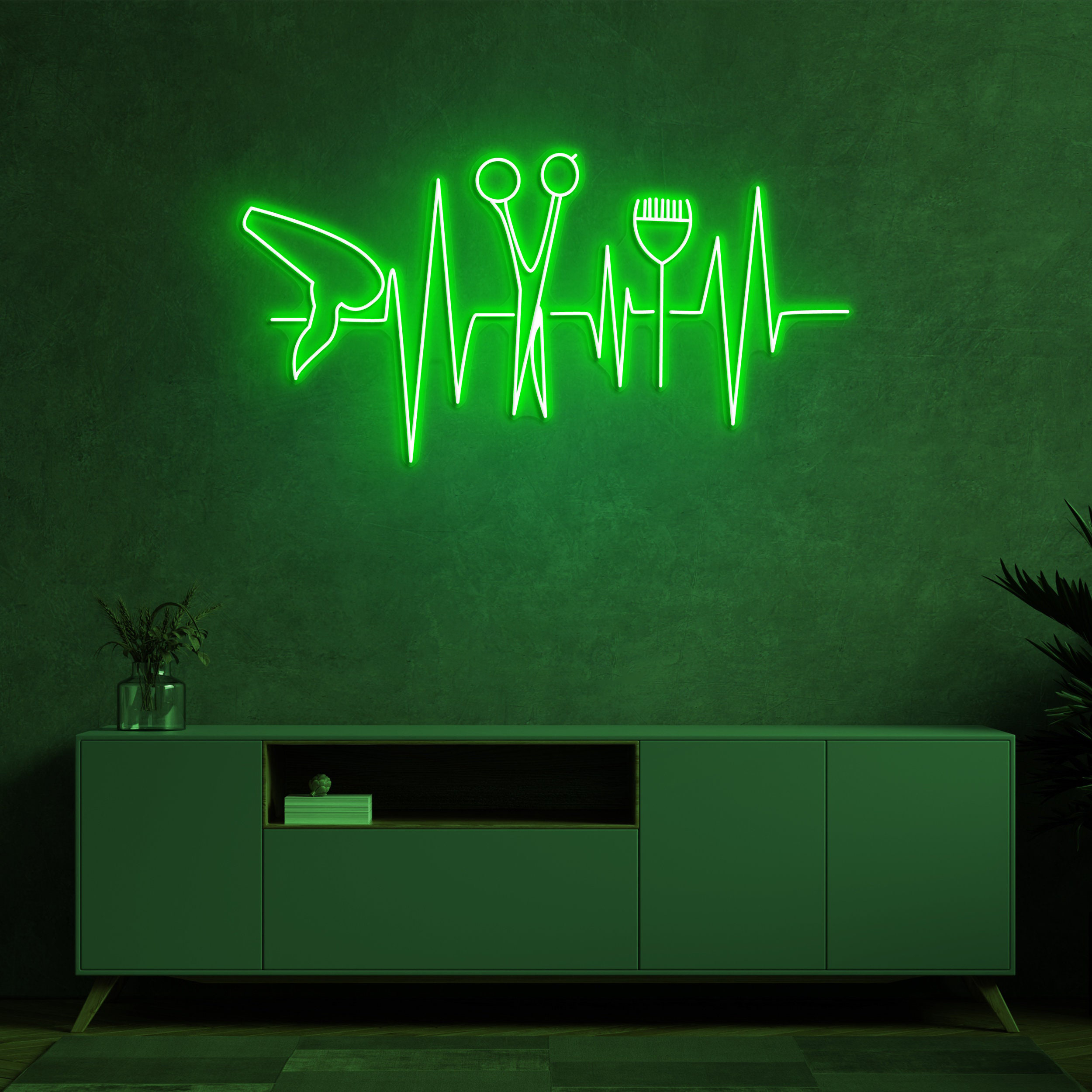 Hair Salon Neon Sign, LED Neon Light with Heartbeat, Hairdryer, Scissors, and Comb, LED Neon Sign for Barber Shop and Store Decor, Neon Art