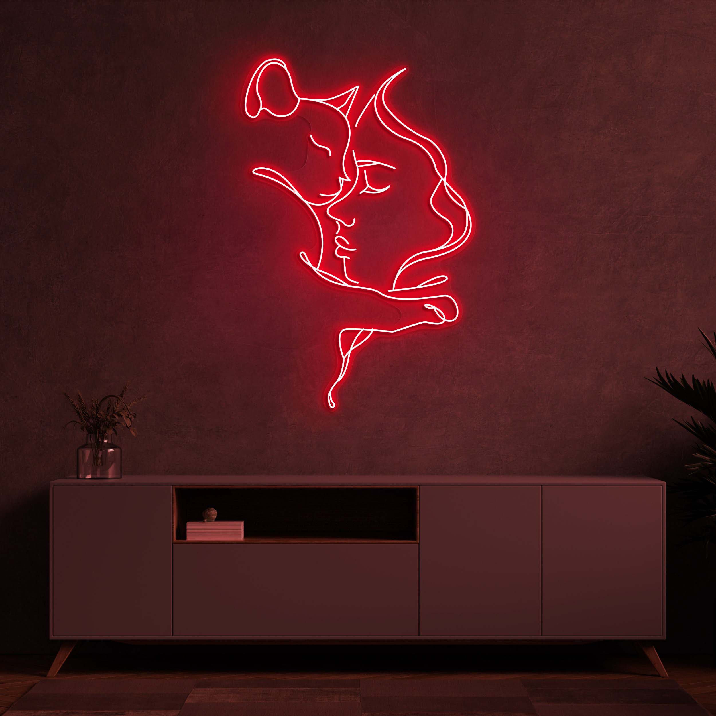 Cat and Woman Neon Light, LED Wall Light, Pet Lover's Home Decor, Hug Cat and Owner Neon Sign, Women Neon Light, Wall Art for Home,Gift Idea