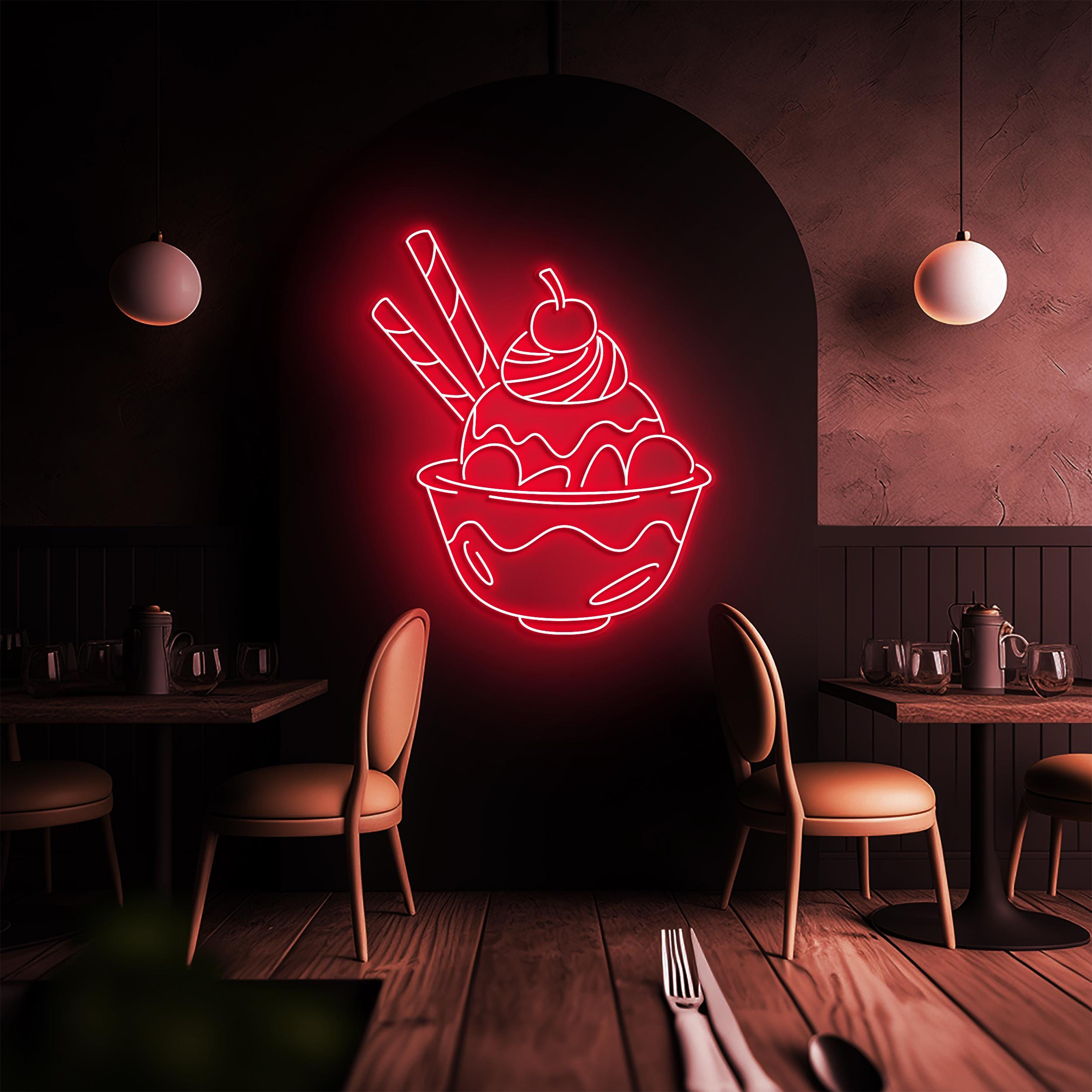 Ice Cream Bowl Neon Sign, Ice Cream Bowl LED Sign, Ice Cream Neon Wall Art, Ice Cream Neon Display, Decor for Ice Cream Shop, Cafe, Bar